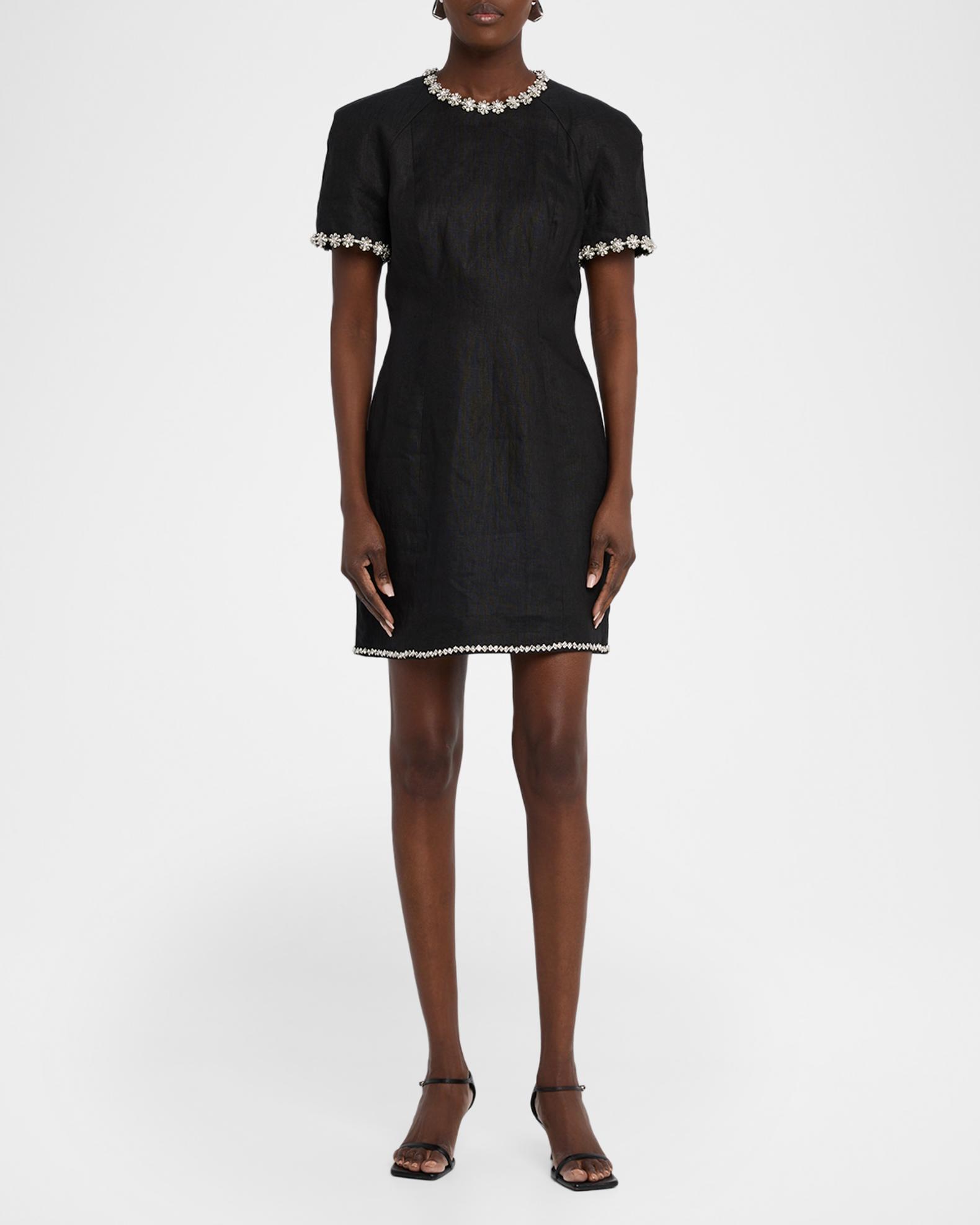 zimmermann shirt mini dress black Women's Story Embellished Linen Minidress SUB-ALL Birthday Dress With Blazer Size:5/6 dry clean