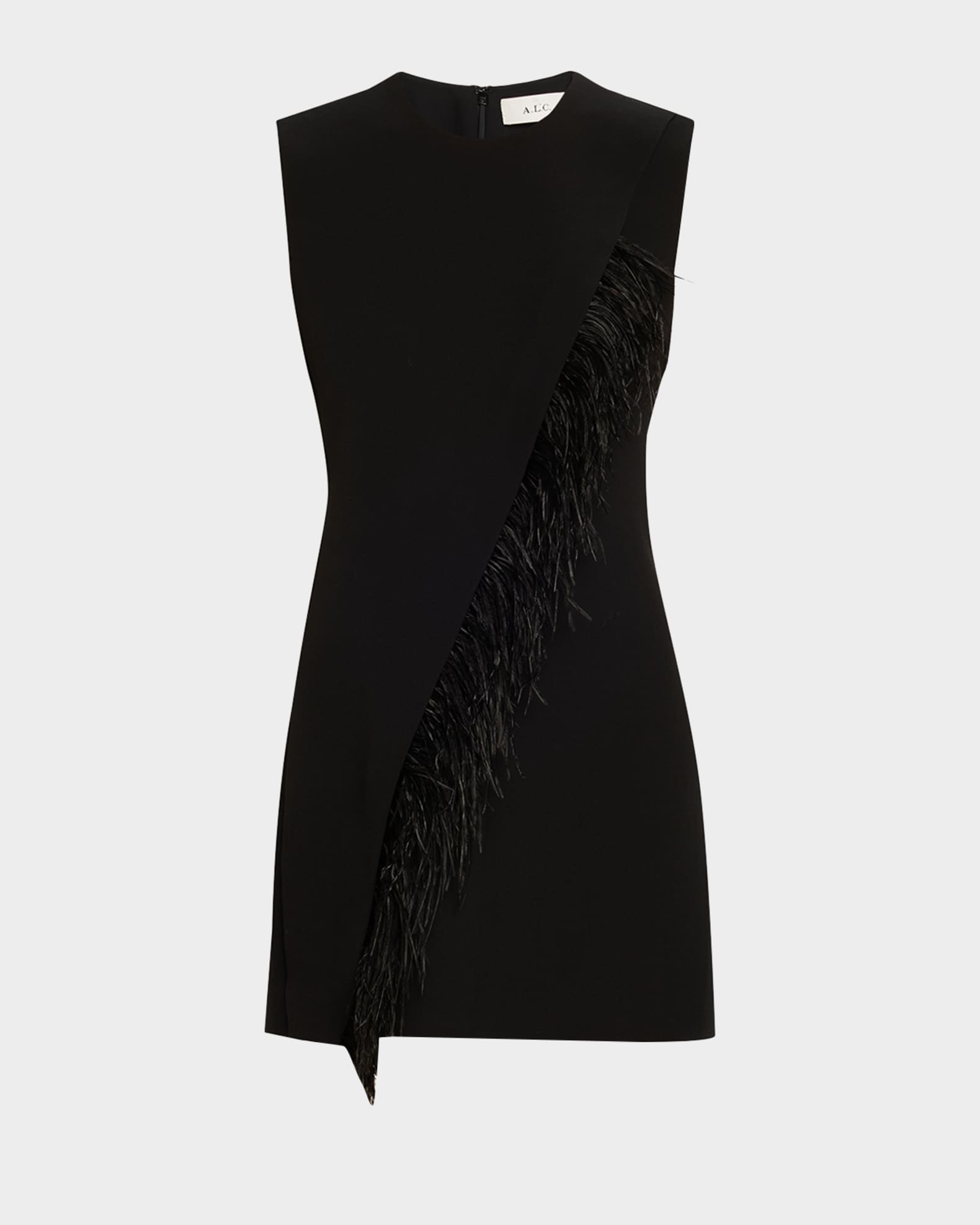 black feather trim mini dress Mac Duggal - Trapeze Feather Trim Mini Dress main image 1