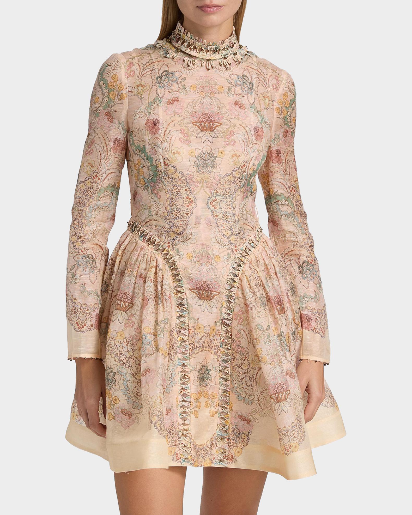 baroque print mini dress Olive Mini Dress