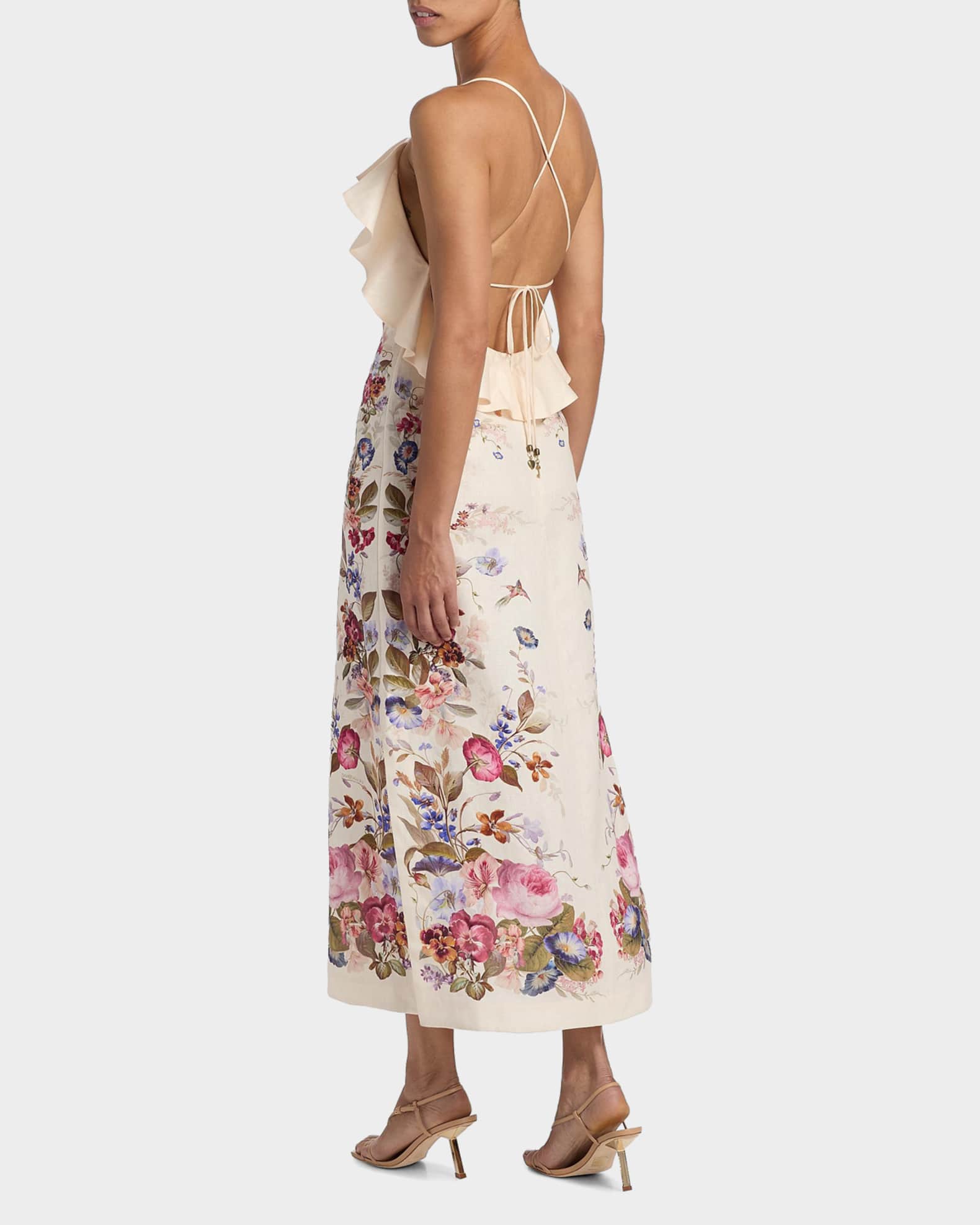 Zimmermann Patience Floral Linen Midi-Dress | Neiman Marcus