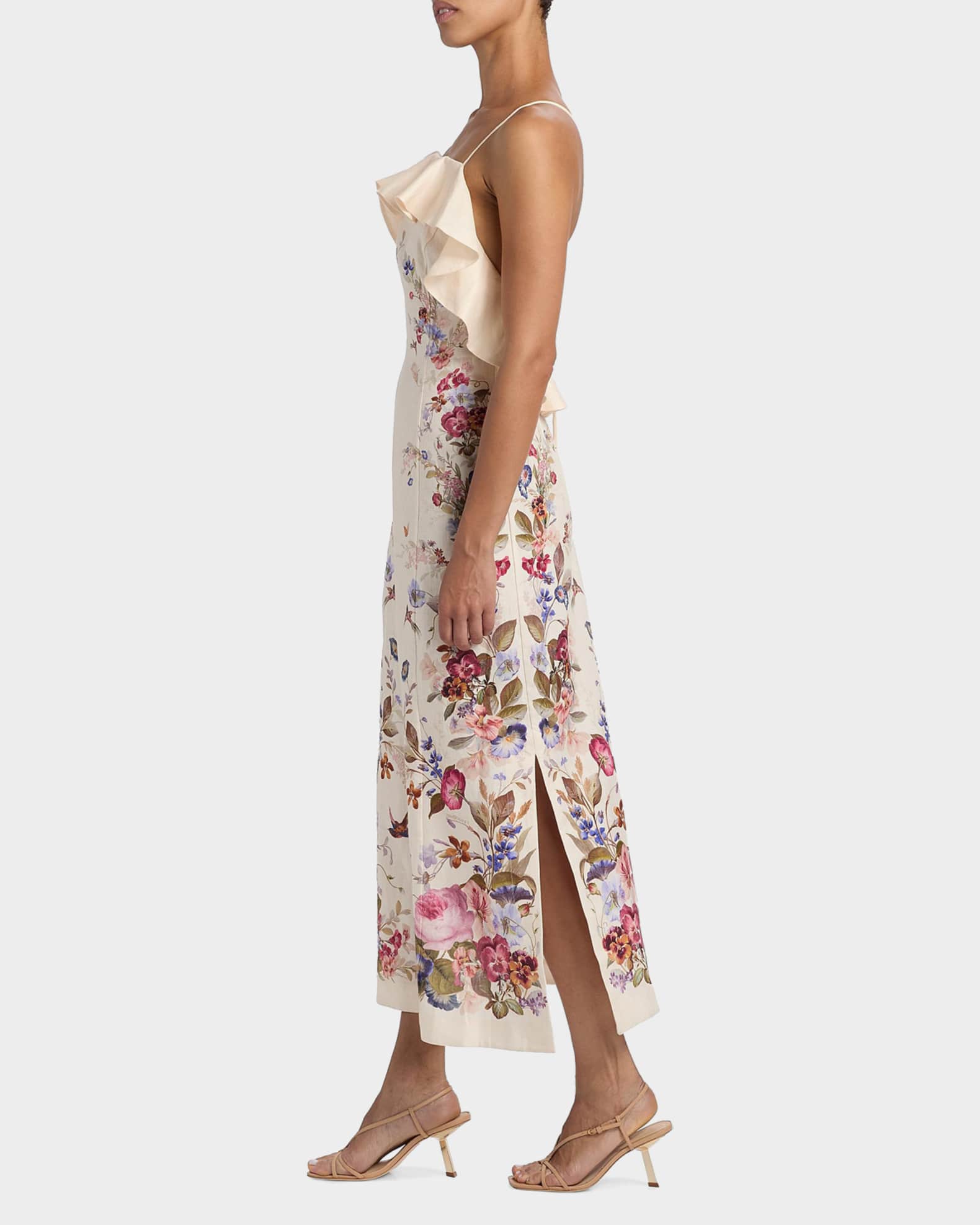 Zimmermann Patience Floral Linen Midi-Dress | Neiman Marcus