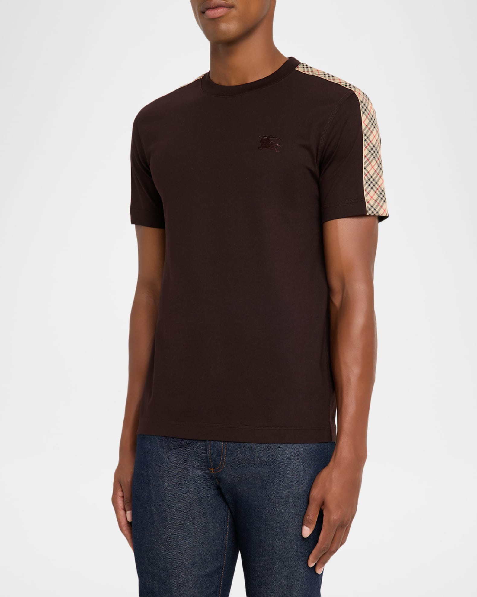 Burberry Men's EKD Check-Trim Cotton Crewneck T-Shirt | Neiman Marcus