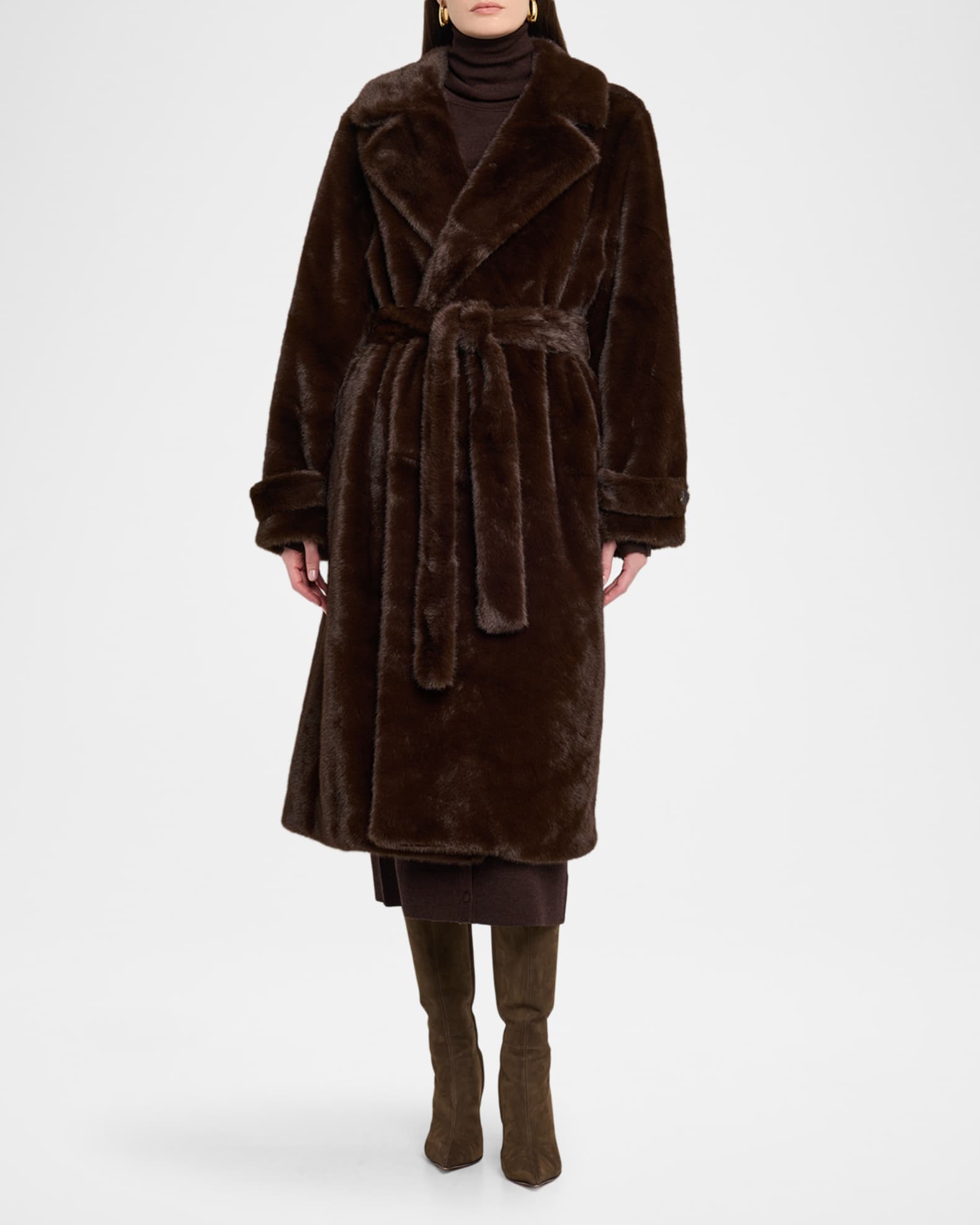 Cate Long Belted Faux Fur Coat