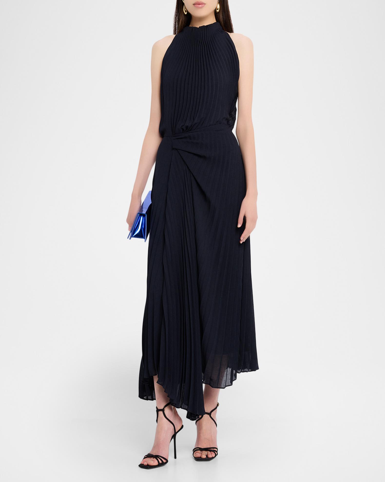 alc pleated midi dress A.L.C. Renzo II Satin Pleated Dress in Riviera, Size 14