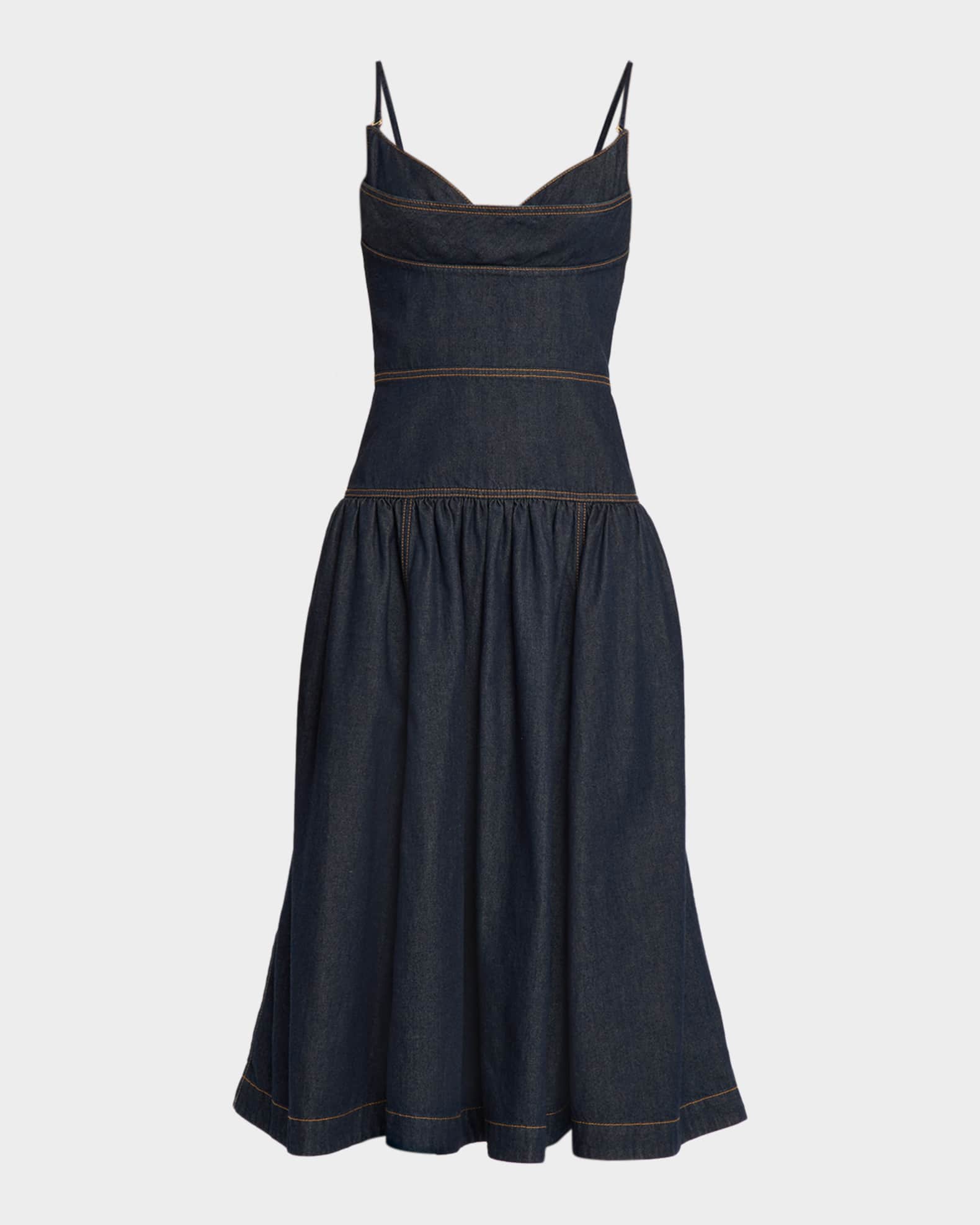 zimmermann grey dress Zimmermann Denim Frilled Aster Midi Dress - Navy