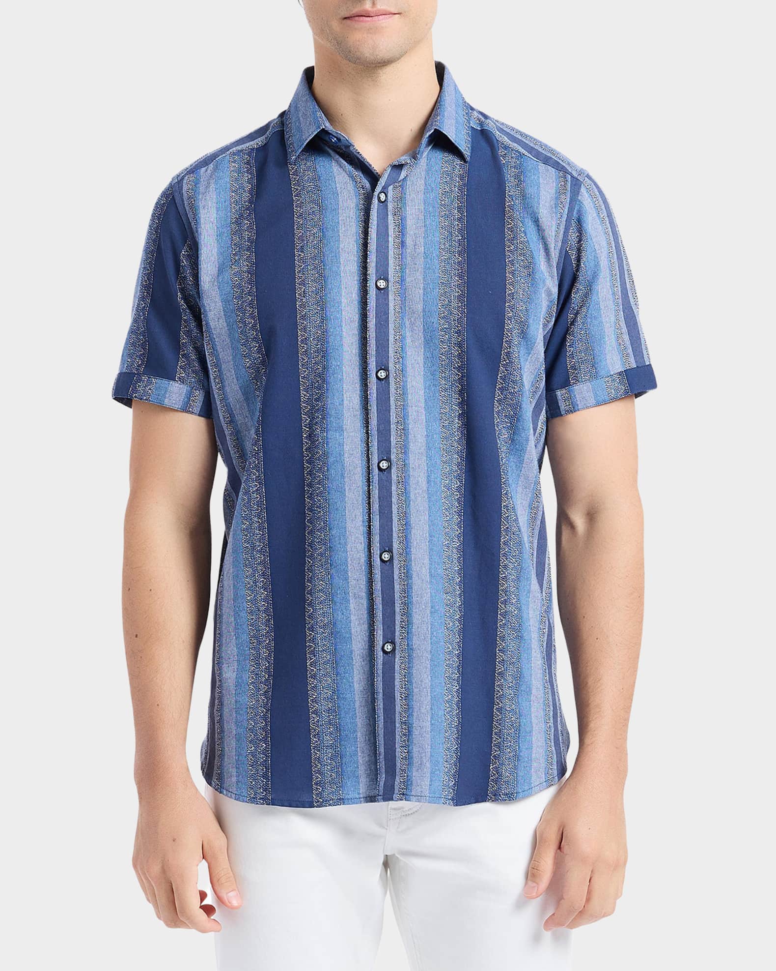 Robert Graham Men's Pembroke Denim Stripe Short-Sleeve Shirt