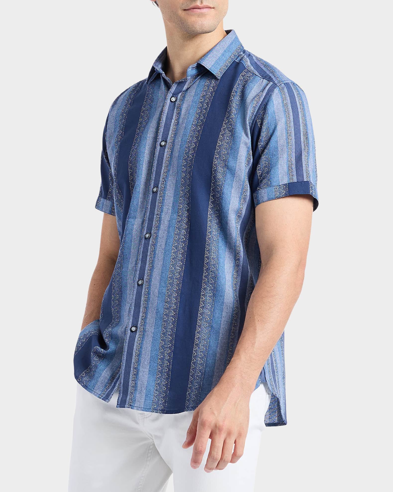 Robert Graham Men's Pembroke Denim Stripe Short-Sleeve Shirt