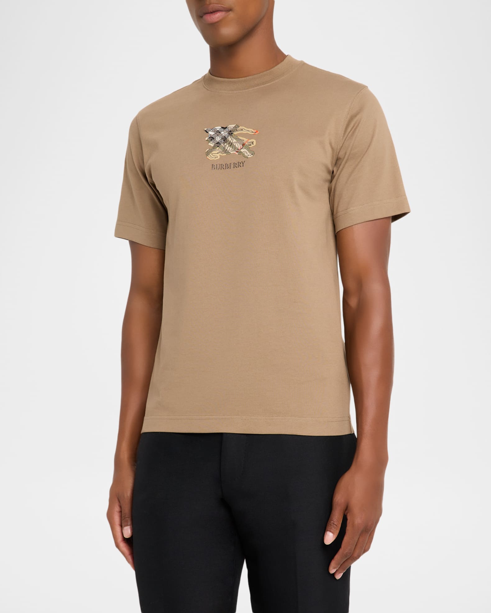 Burberry Men's Embroidered EKD Check Logo Slim-Fit Cotton T-Shirt