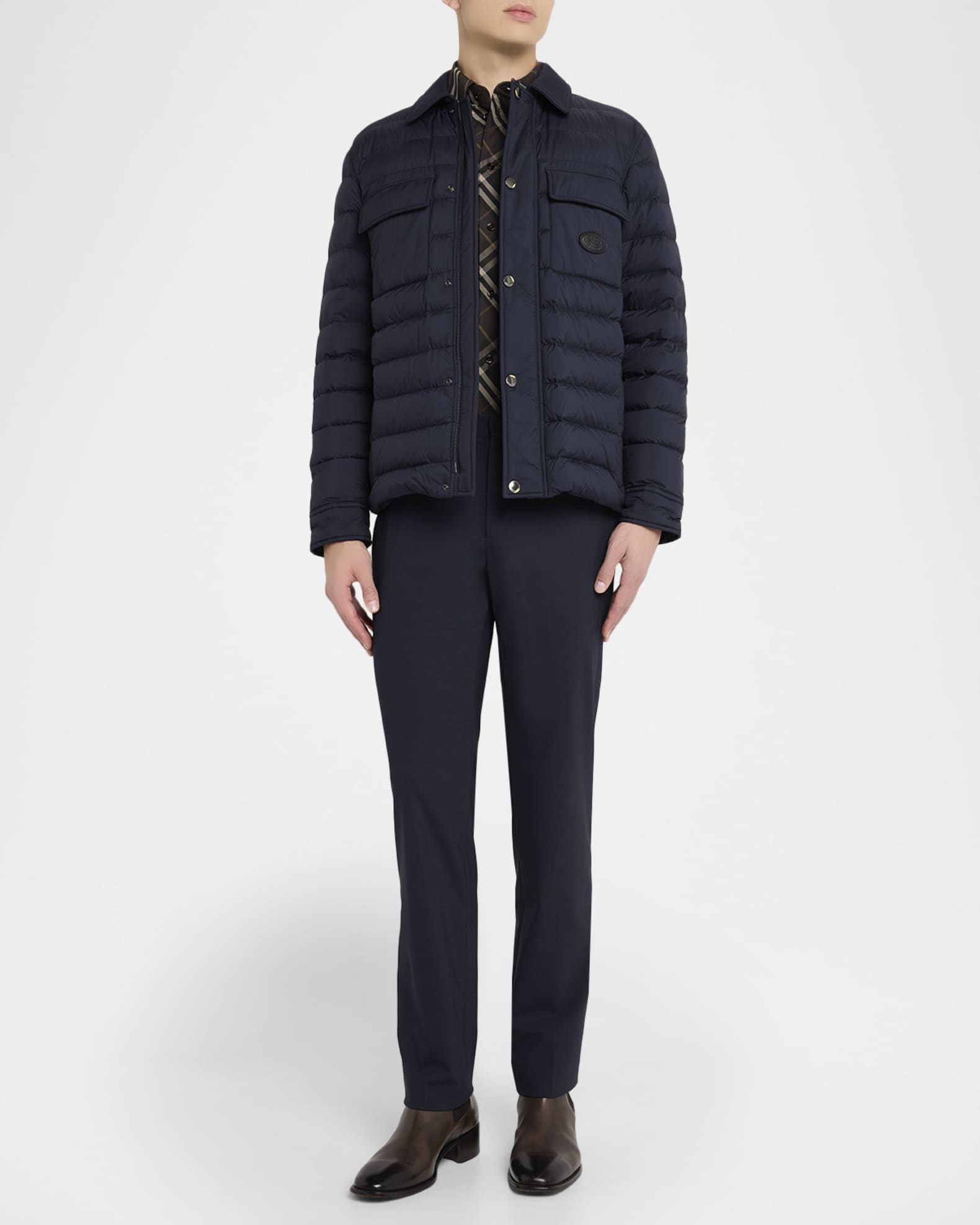 Burberry Men's Nylon Padded Down Overshirt | Neiman Marcus