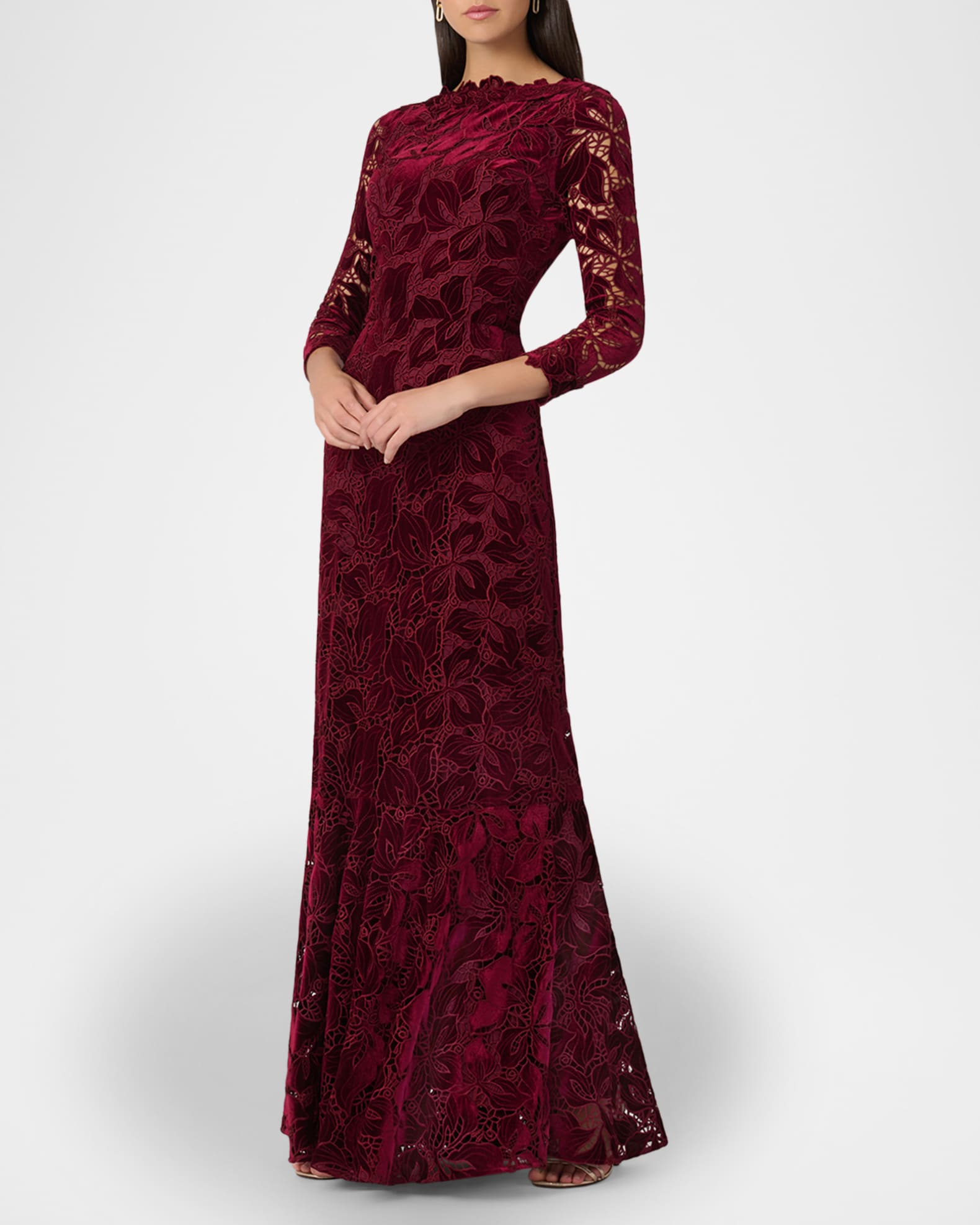 Shoshanna Brianna Floral Velvet Lace Column Gown | Neiman Marcus