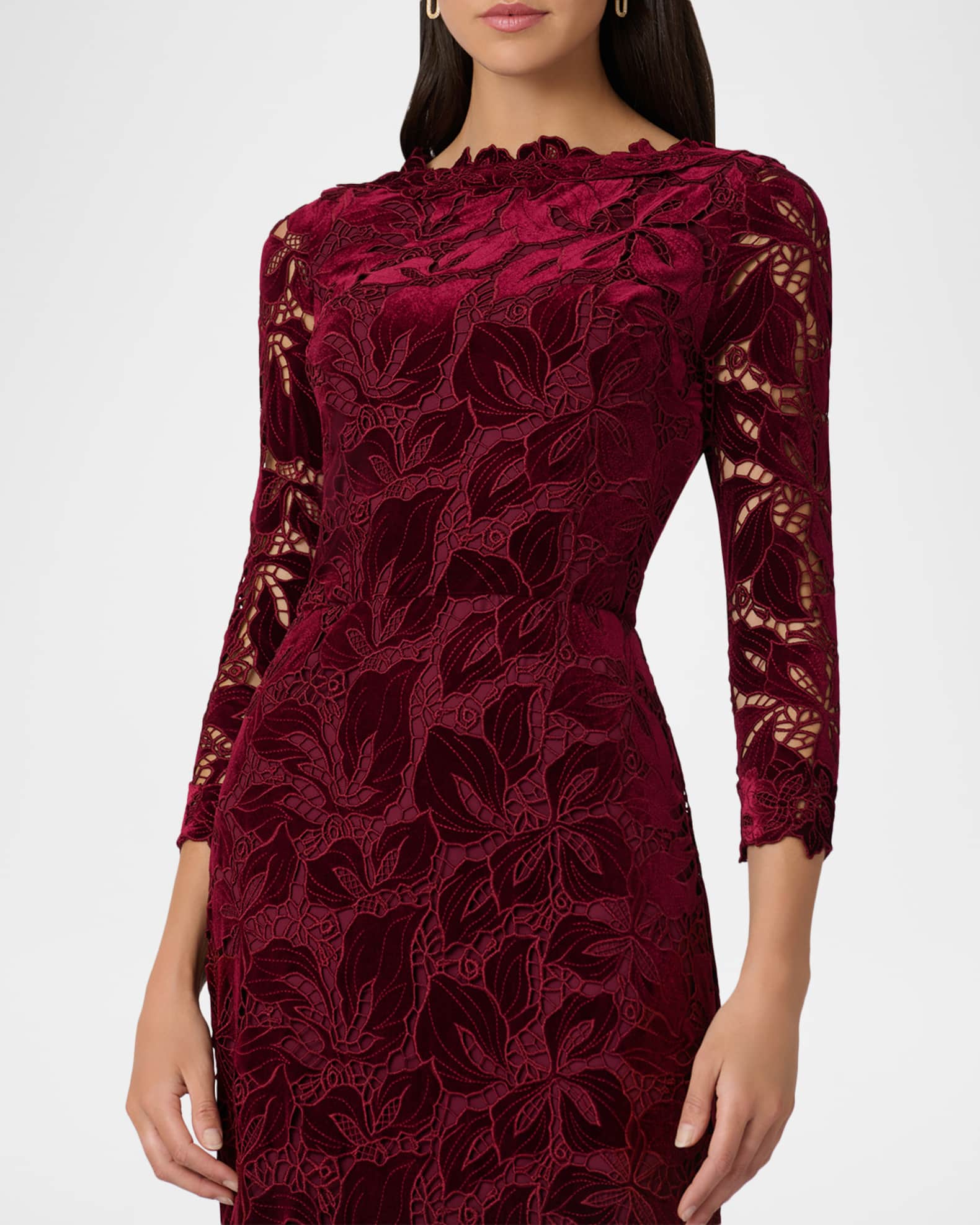 Shoshanna Brianna Floral Velvet Lace Column Gown | Neiman Marcus