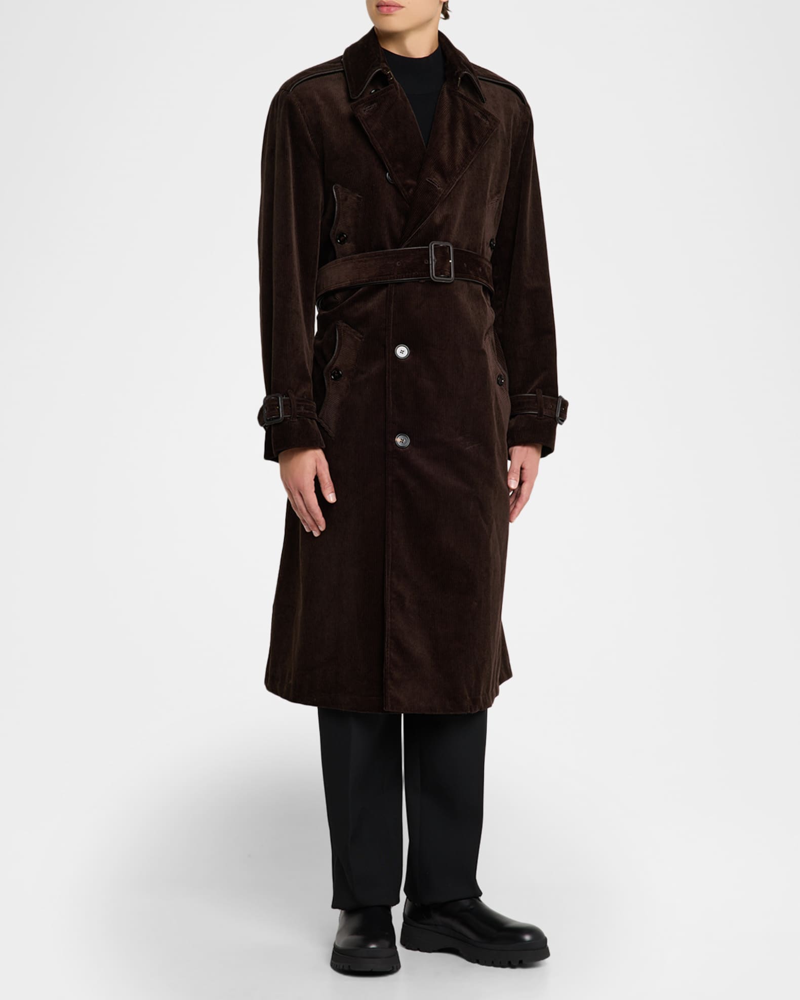 Burberry Men's Long Corduroy Trench Coat | Neiman Marcus