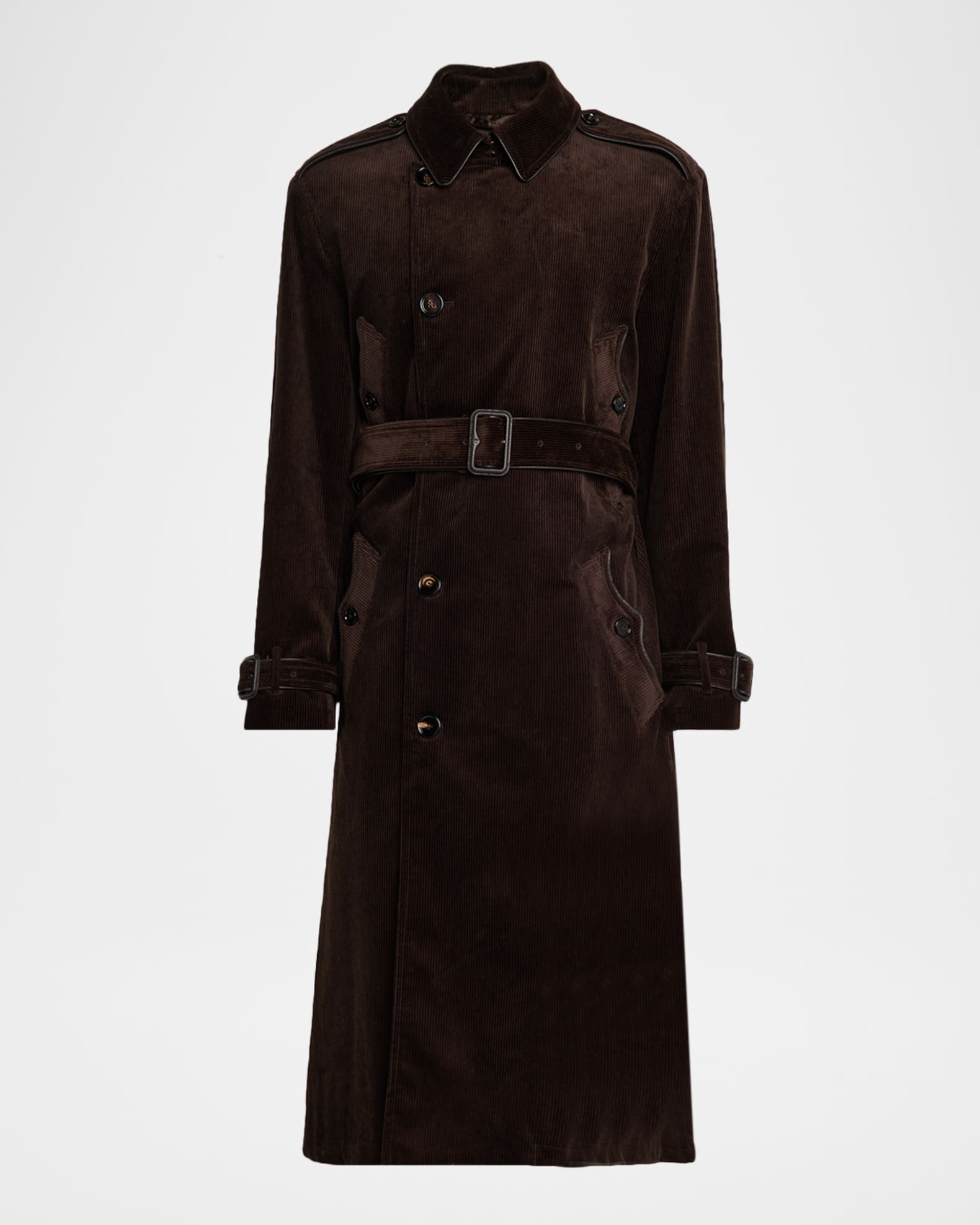 Burberry Men's Long Corduroy Trench Coat | Neiman Marcus