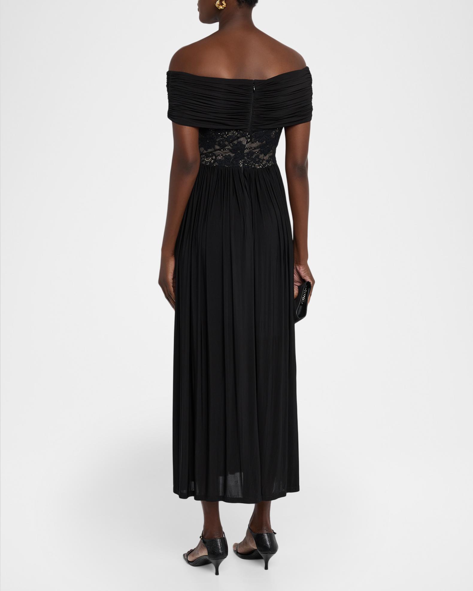 zimmermann formal dresses Rebellion Lace Off-Shoulder Dress, Black, Women's, 3 Lightweight black midi dress for hot weather