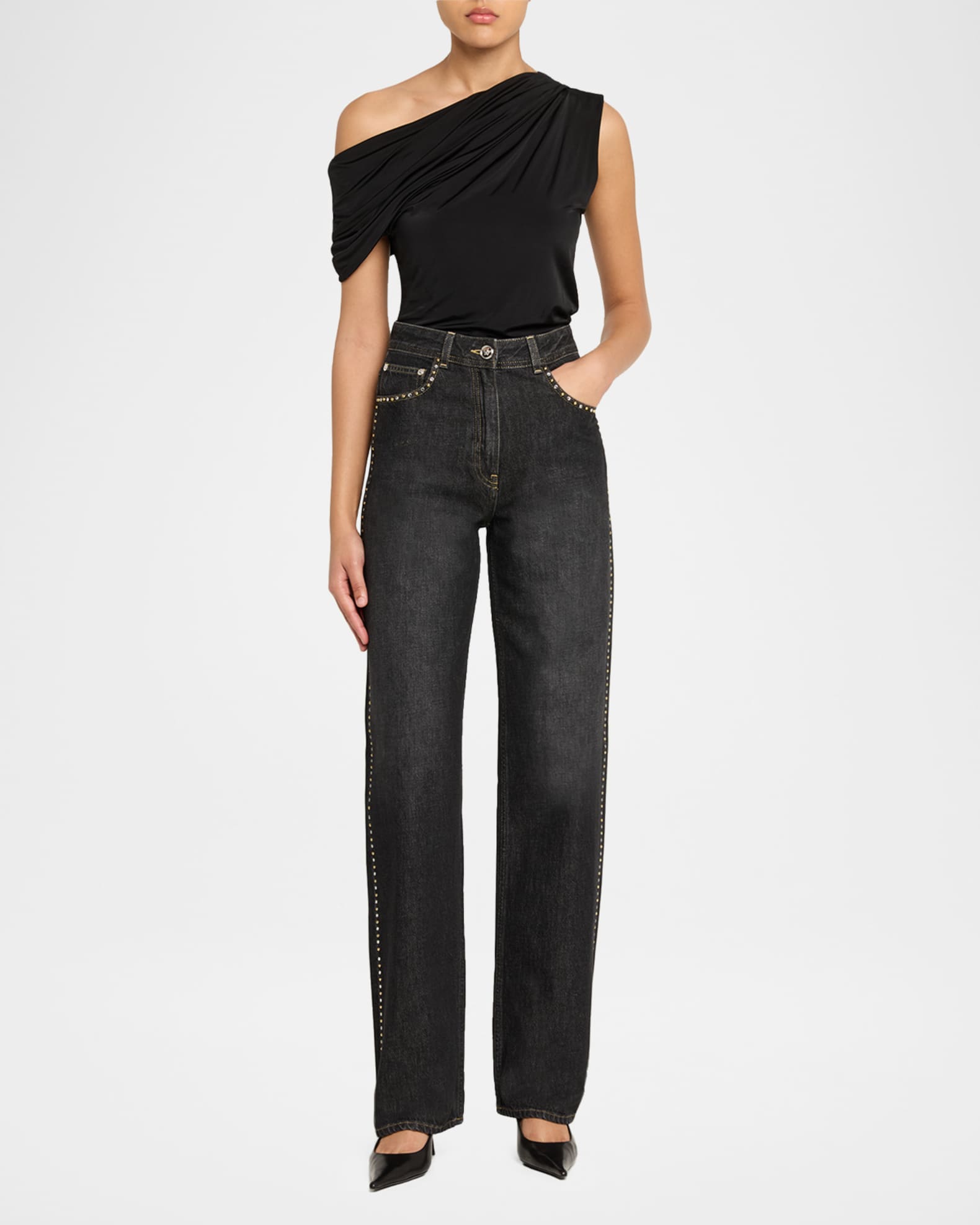 Versace Jeans Couture Embellished Straight-Leg Jeans | Neiman Marcus