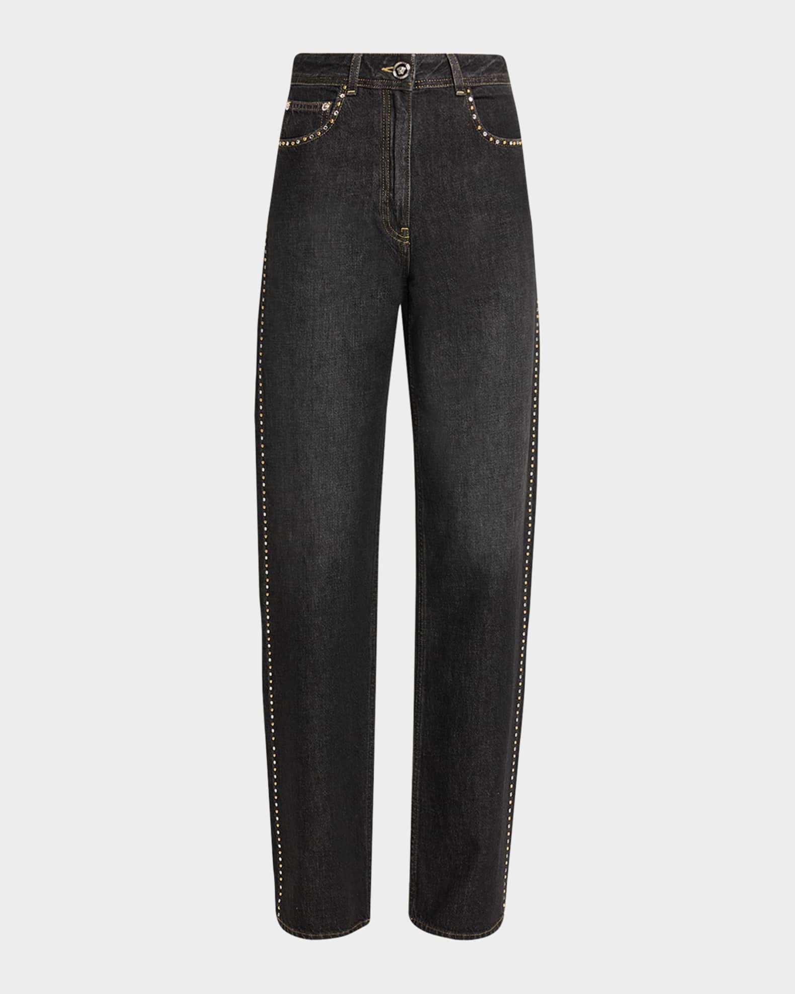 VERSACE JEANS COUTURE ブラックデニム XS~S Versace Jeans Couture Embellished Straight-Leg Jeans | Neiman Marcus