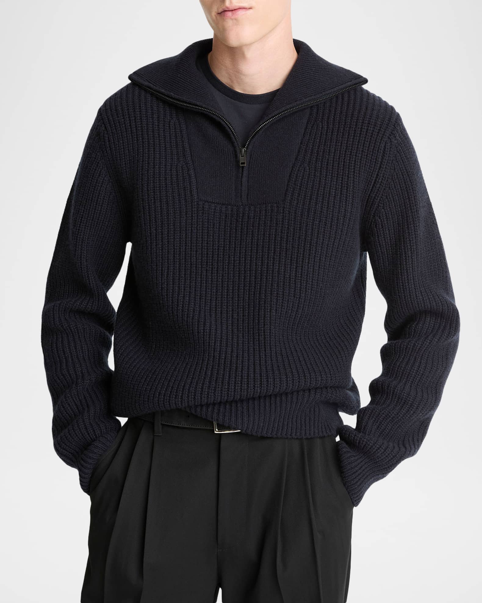 Vince Men's Heirloom Shaker Wool-Cashmere Quarter-Zip Sweater