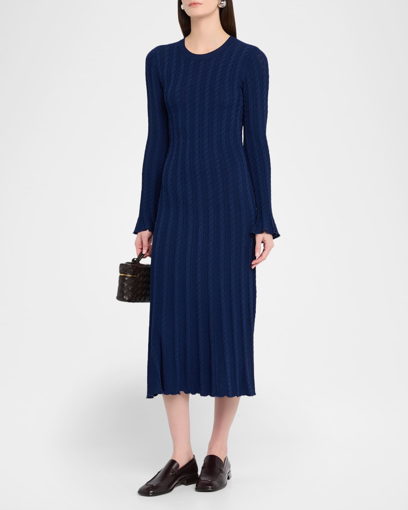 Alice + Olivia Rhea Cable-Knit Midi Dress, Blue, Women's, S, Casual & Work Dresses Knit Dresses