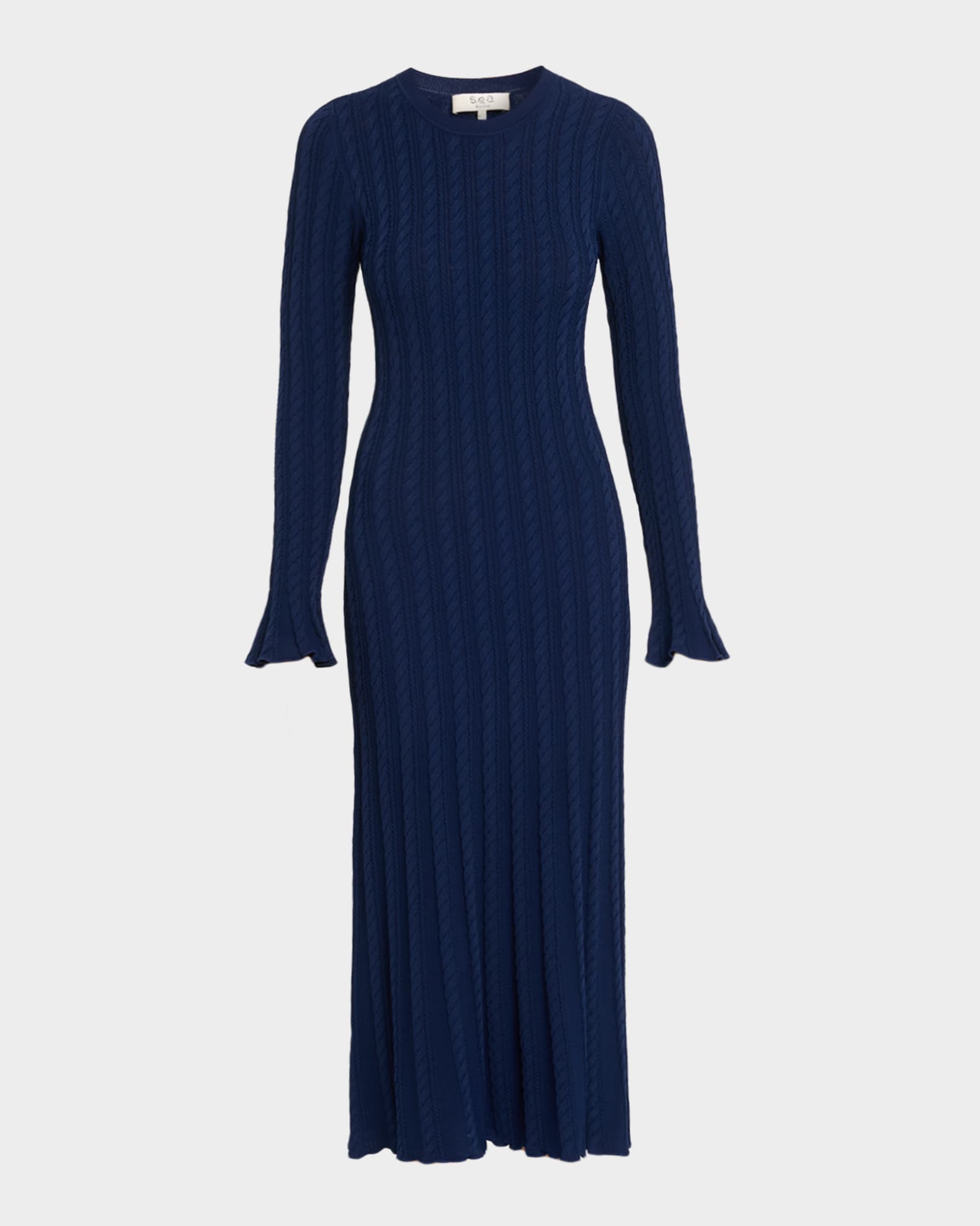 Alice + Olivia Rhea Cable-Knit Midi Dress, Blue, Women's, S, Casual & Work Dresses Knit Dresses