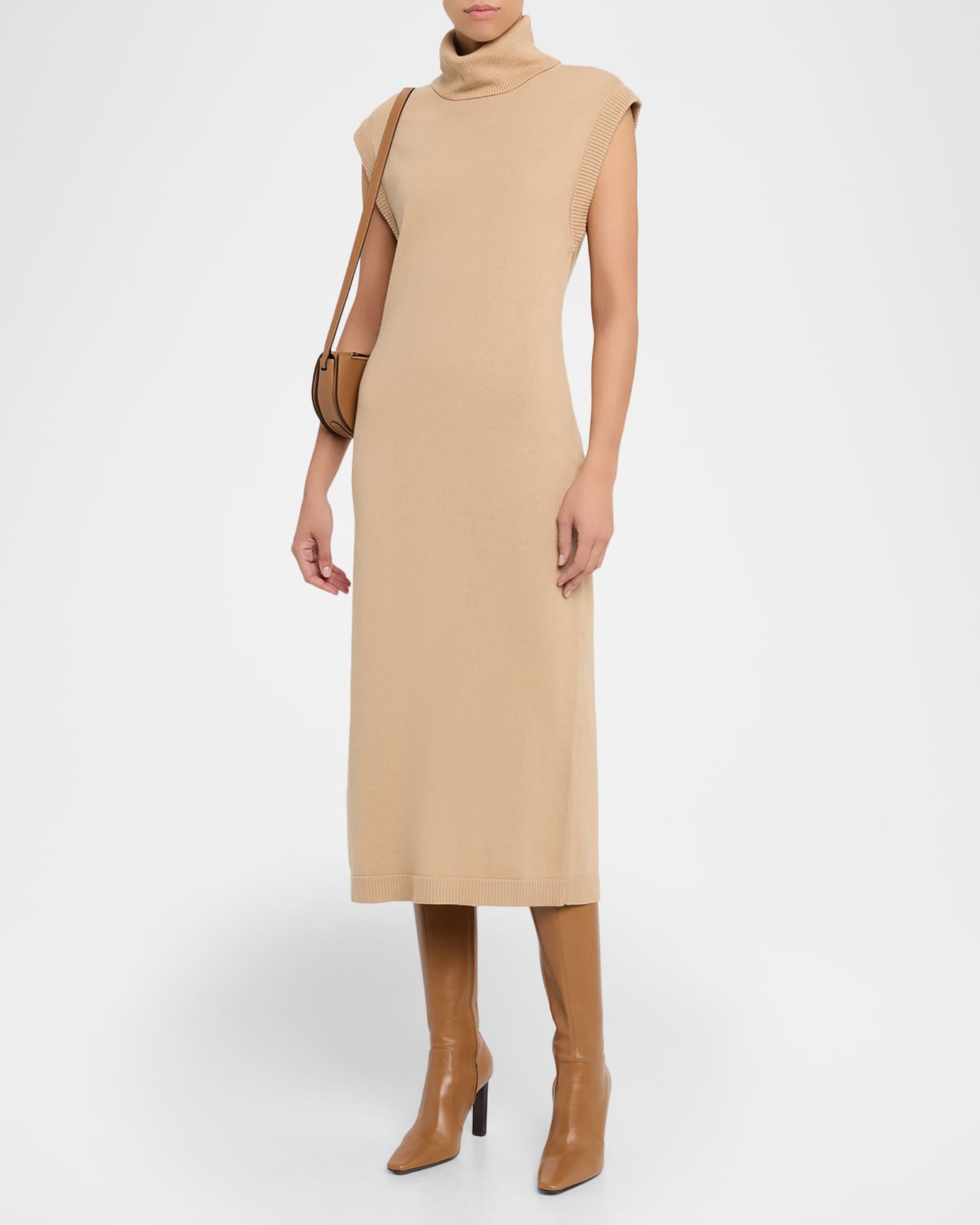 Simkhai Cashmere-Cotton Sleeveless Sweater Dress, Light Camel, Women's, L, Casual & Work Dresses Sweater Dresses