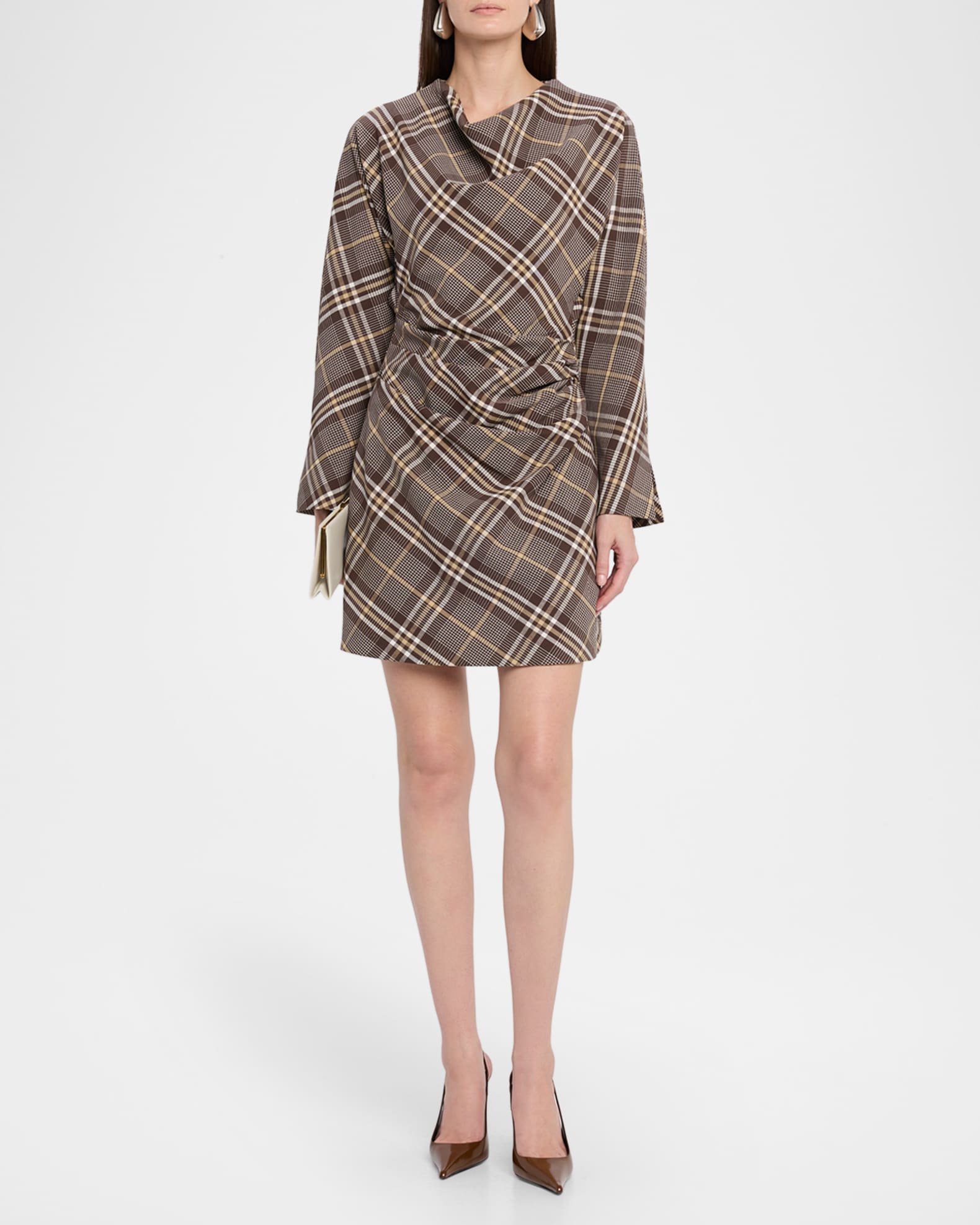 Simkhai Women's Harpor Plaid Cowlneck Minidress - Chocolate - Size 00