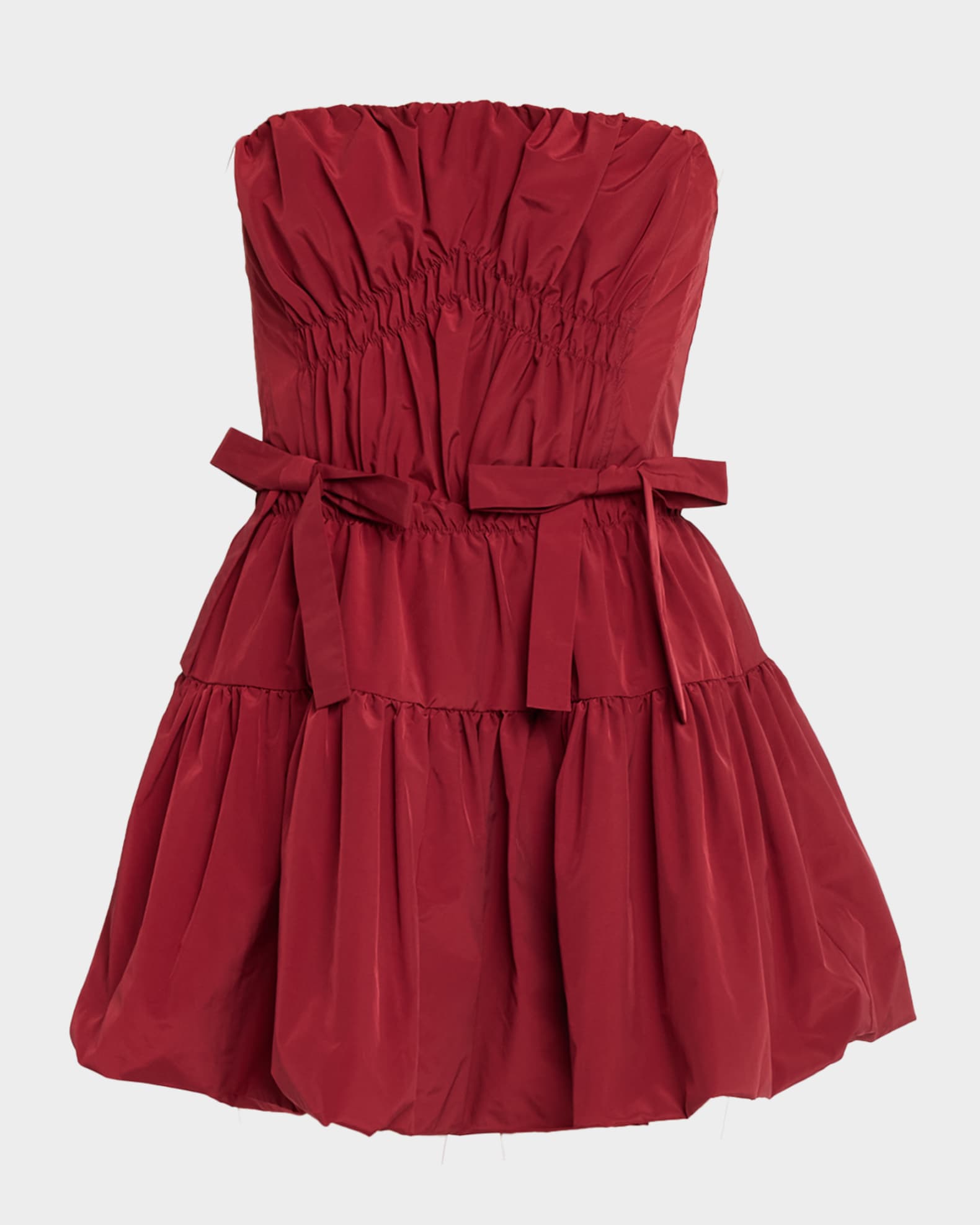 Aknvas Kamilla Strapless Taffeta Bow Mini Dress, Burgundy, Women's, 8, Cocktail & Party Wedding Guest Dresses Strapless Dresses