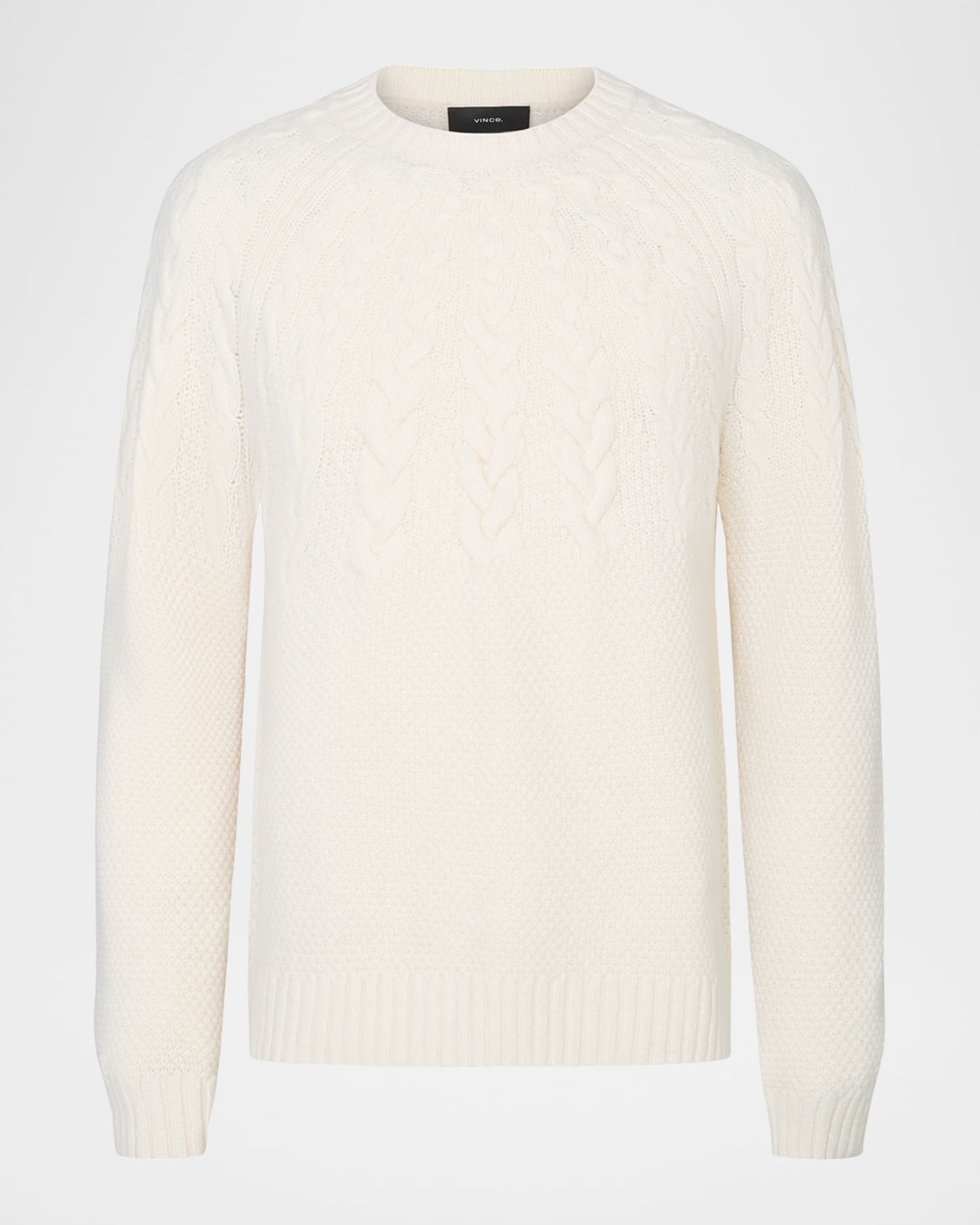 Vince Men's Airspun Merino Wool Cable-Yoke Crewneck Sweater