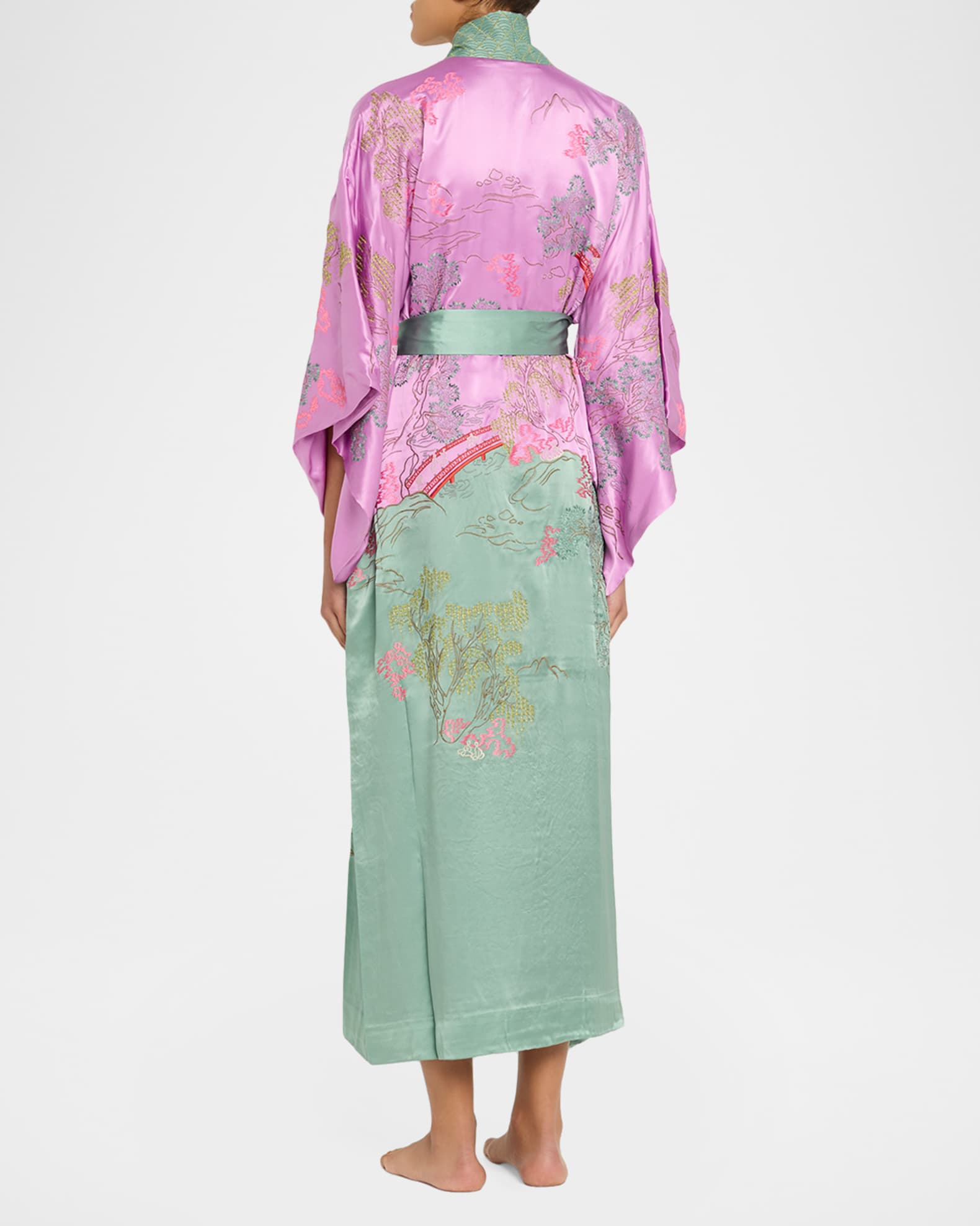 natori silk dress Josie Natori Kairaku Deep V-Neck Floral-Print Silk Gown