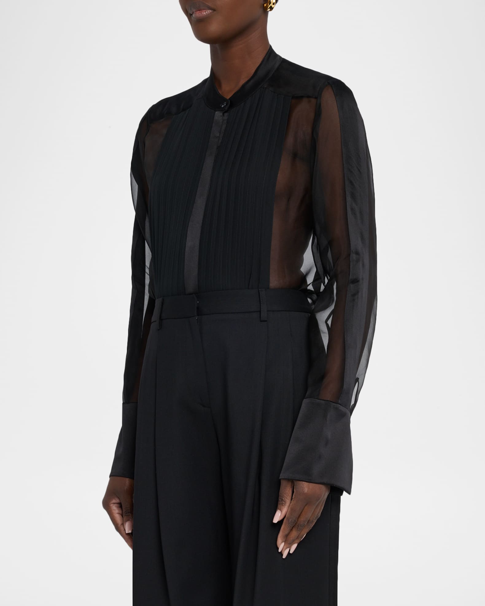 TWP Peyton Sheer Tuxedo Button-Front Shirt | Neiman Marcus
