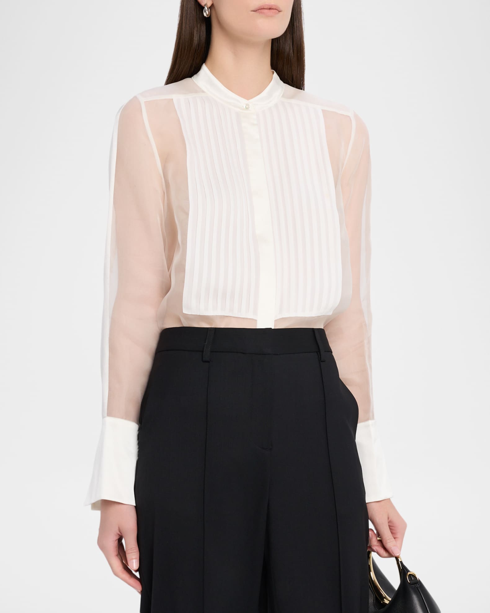 TWP Peyton Sheer Tuxedo Button-Front Shirt | Neiman Marcus