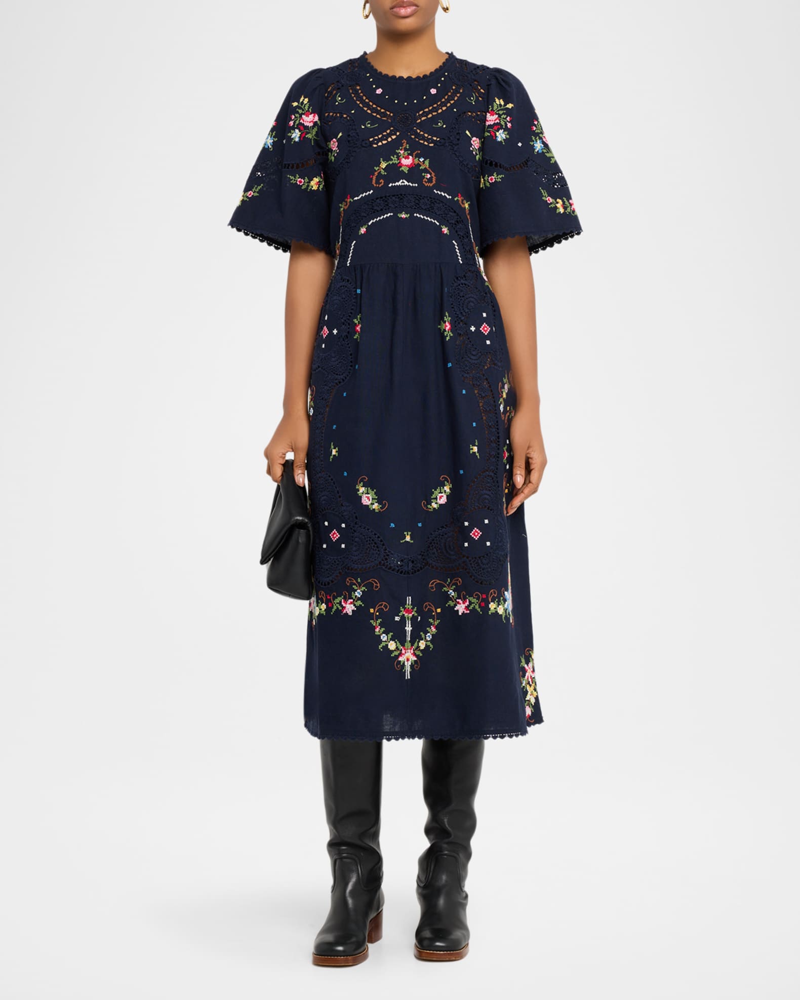 princess polly baby blue dress Woman Farm Rio Blue Linen Long Sleeve Midi DressFarm Rio - SS26 main image 0