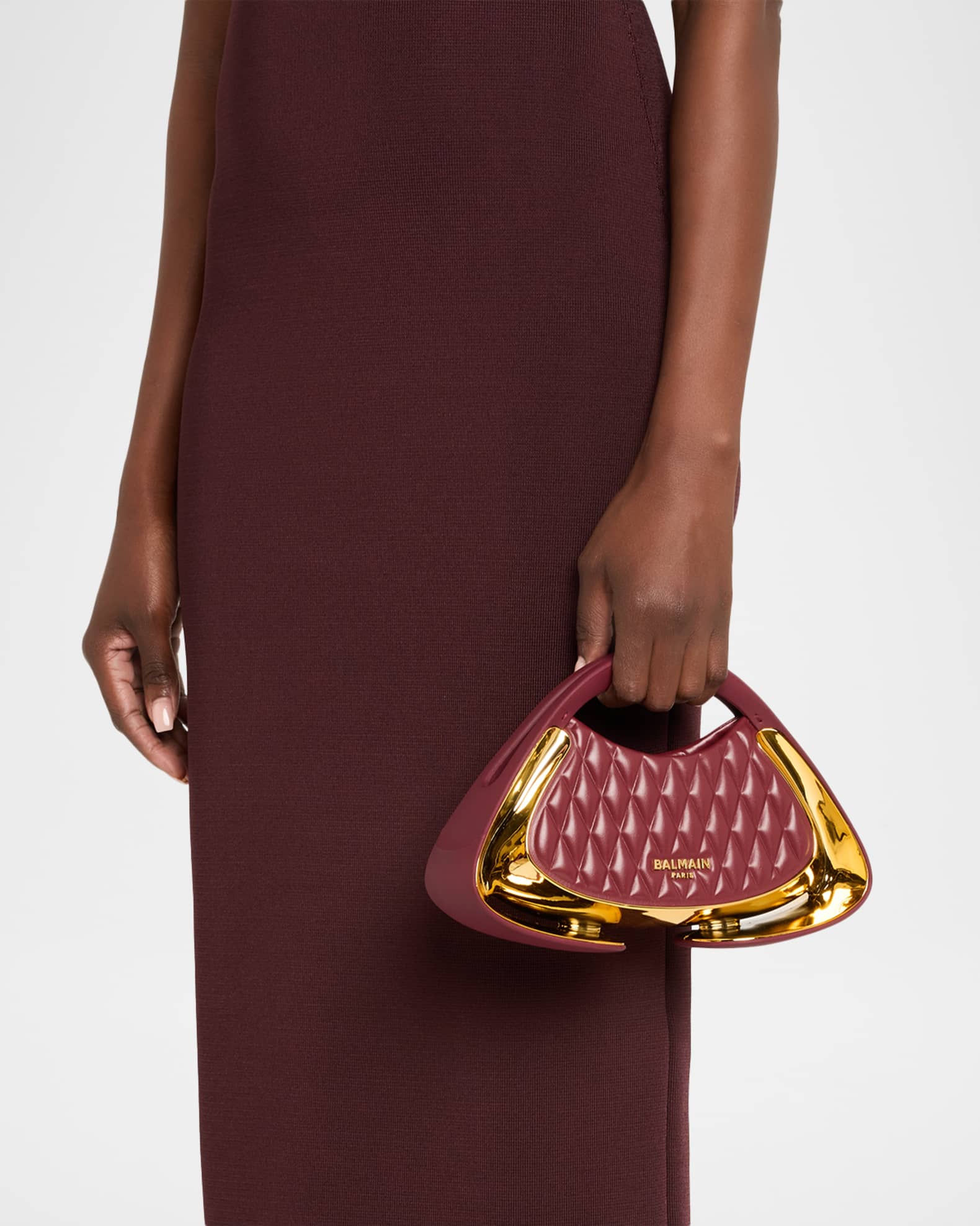 Balmain Women's Small Jolie Madame Quilted Faux-Leather Top Handle Bag - Bordeaux