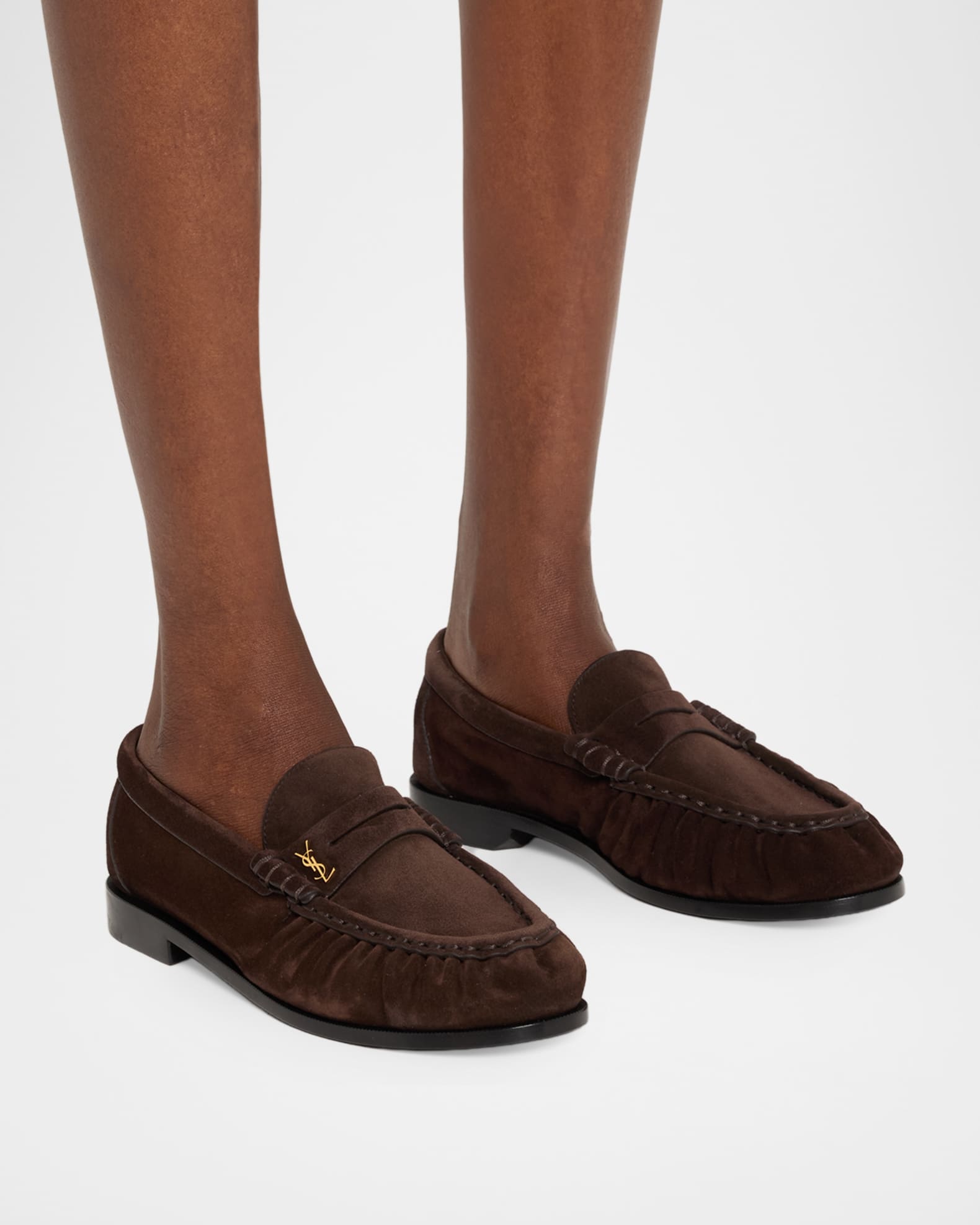 Saint Laurent Le Suede YSL Penny Loafers, Brown, Women's, 39EU, Flats Loafers & Slip-Ons