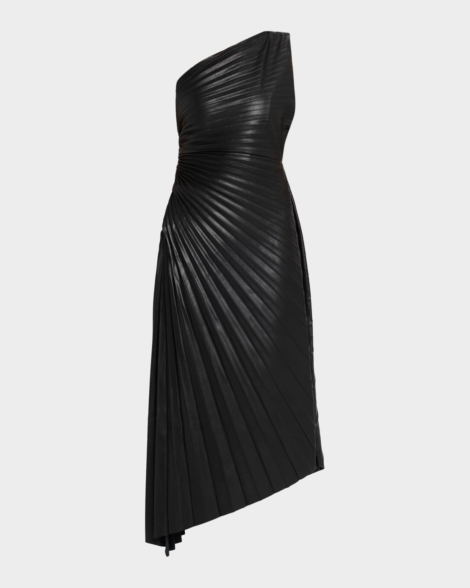 strapless open back dress Fete Vegan Leather Pleated Skirt Maxi Dress
