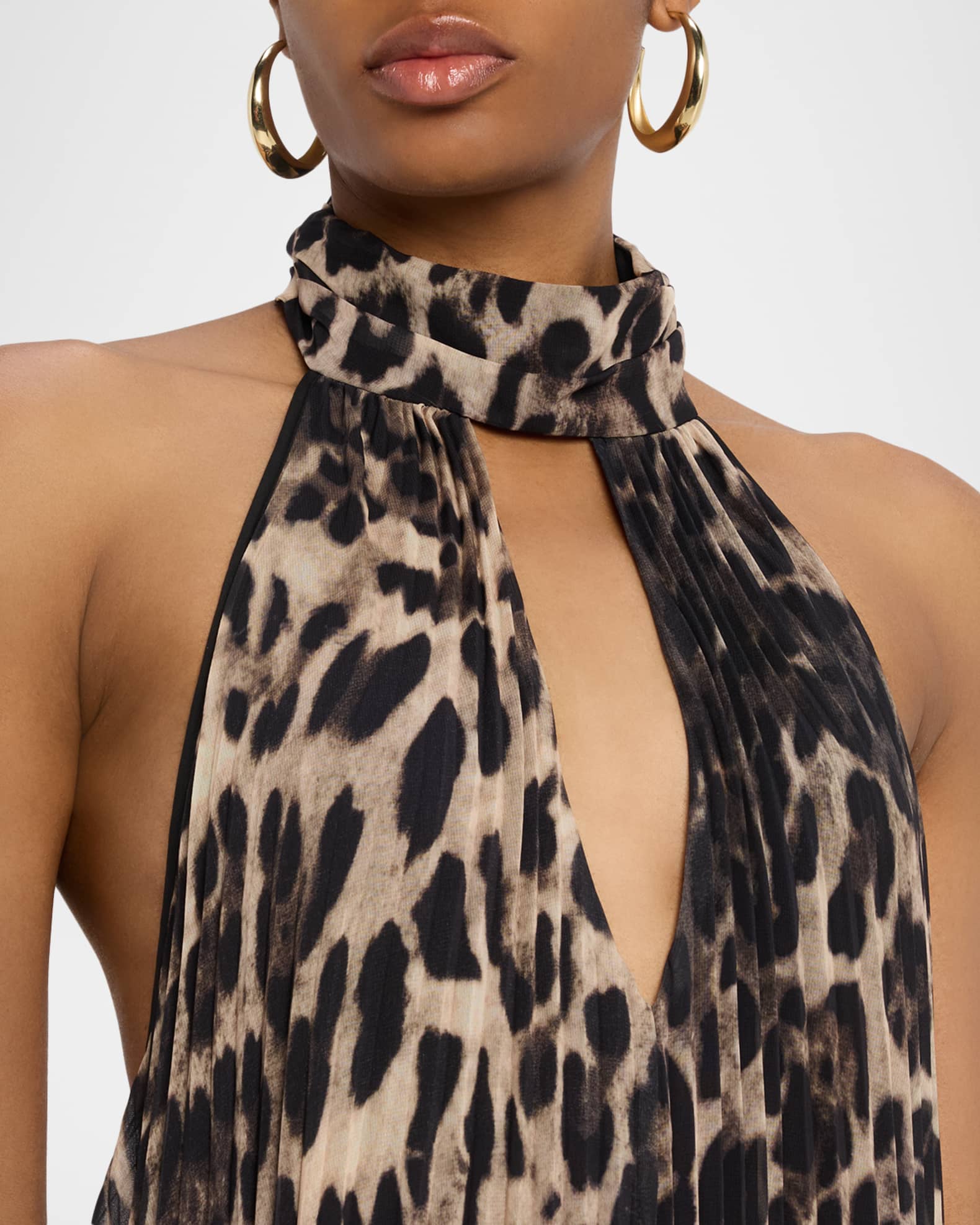 animal print halter neck dress Leopard Print Backless Maxi Dress
