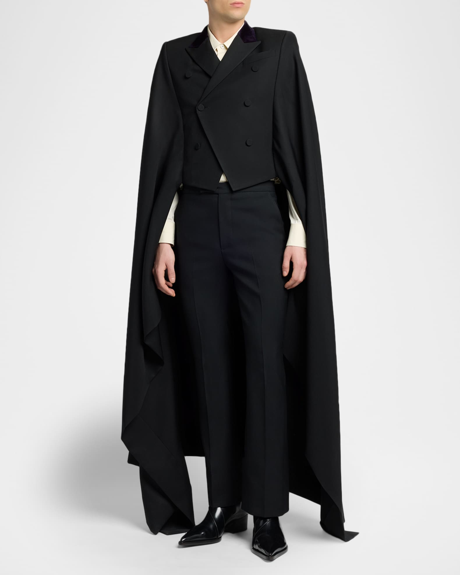 McQueen Men's Wool Double-Breasted Cape Coat Neiman Marcus