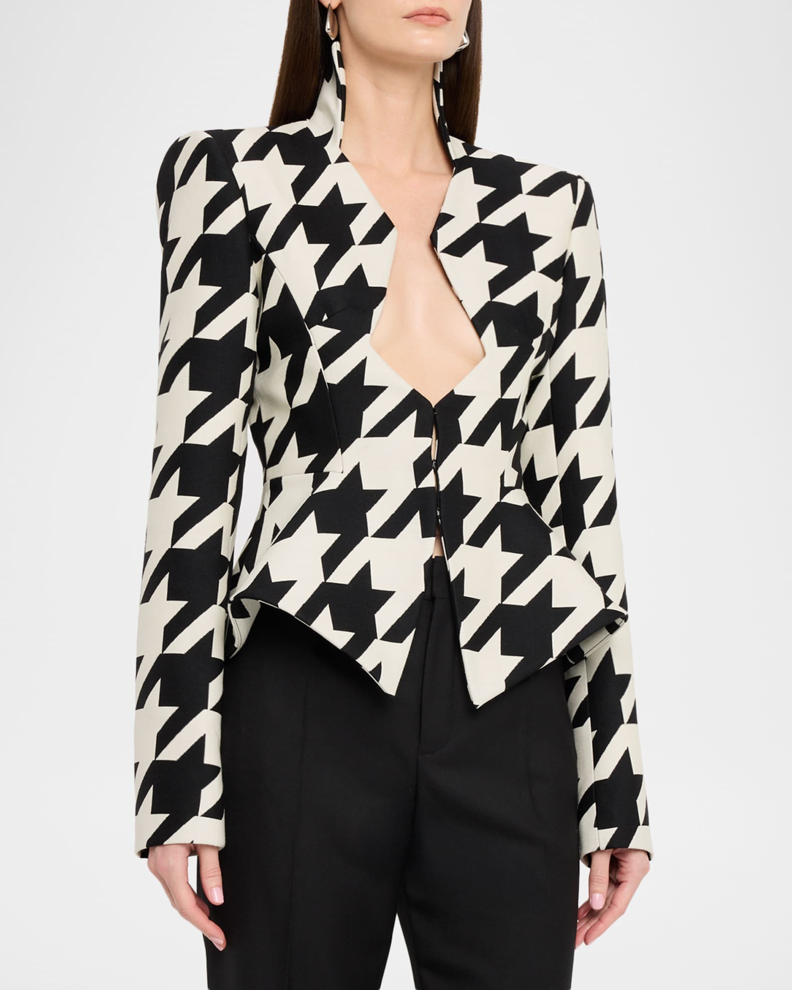 LaQuan Smith Tailored Houndstooth Peplum Blazer | Neiman Marcus
