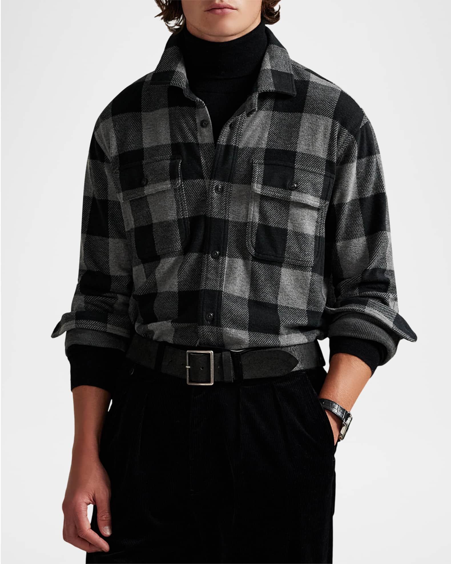 Polo Ralph Lauren Men's Flannel Knit Overshirt | Neiman Marcus