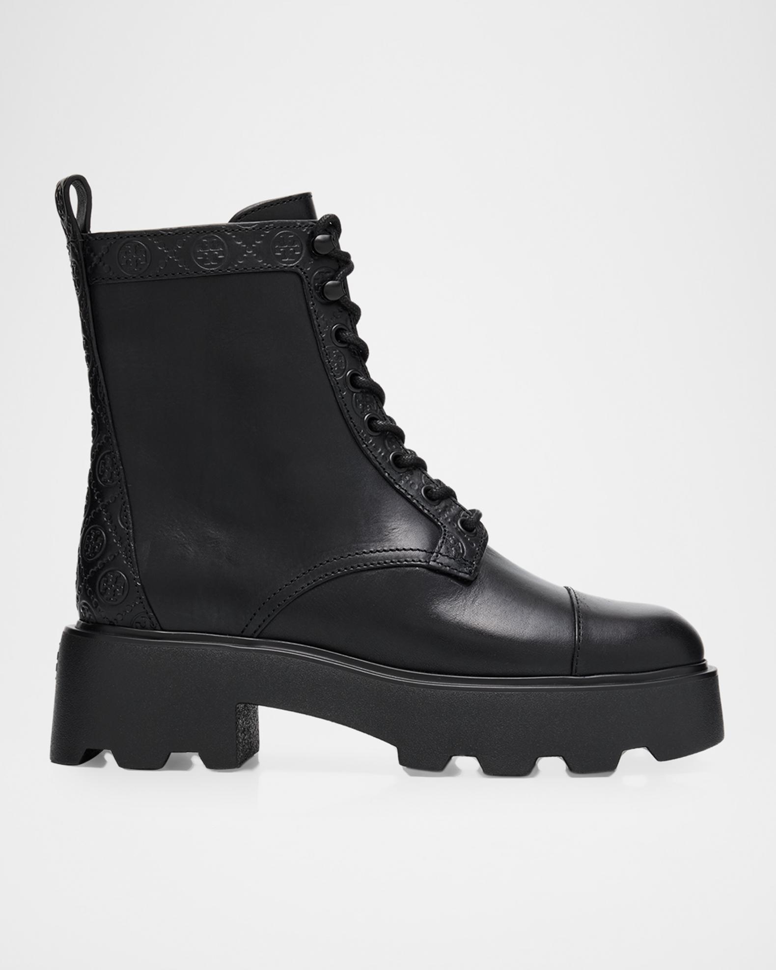 Tory Burch 黒ラバーショートブーツ Tory Burch T Monogram Leather Lace-Up Ankle Boots | Neiman Marcus