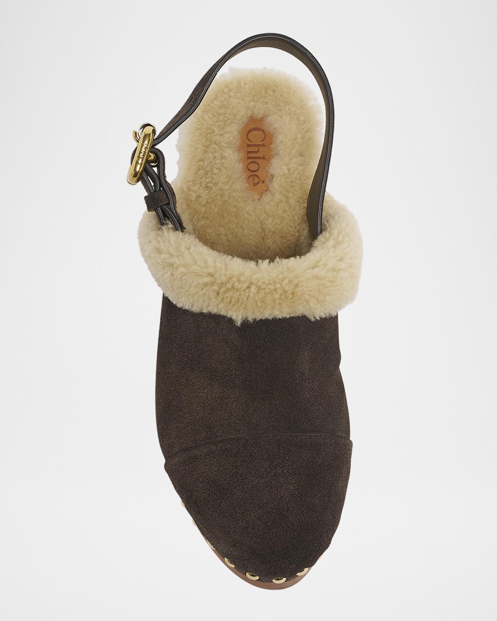 Chloe Jeanette Suede Shearling-Lined Clogs | Neiman Marcus