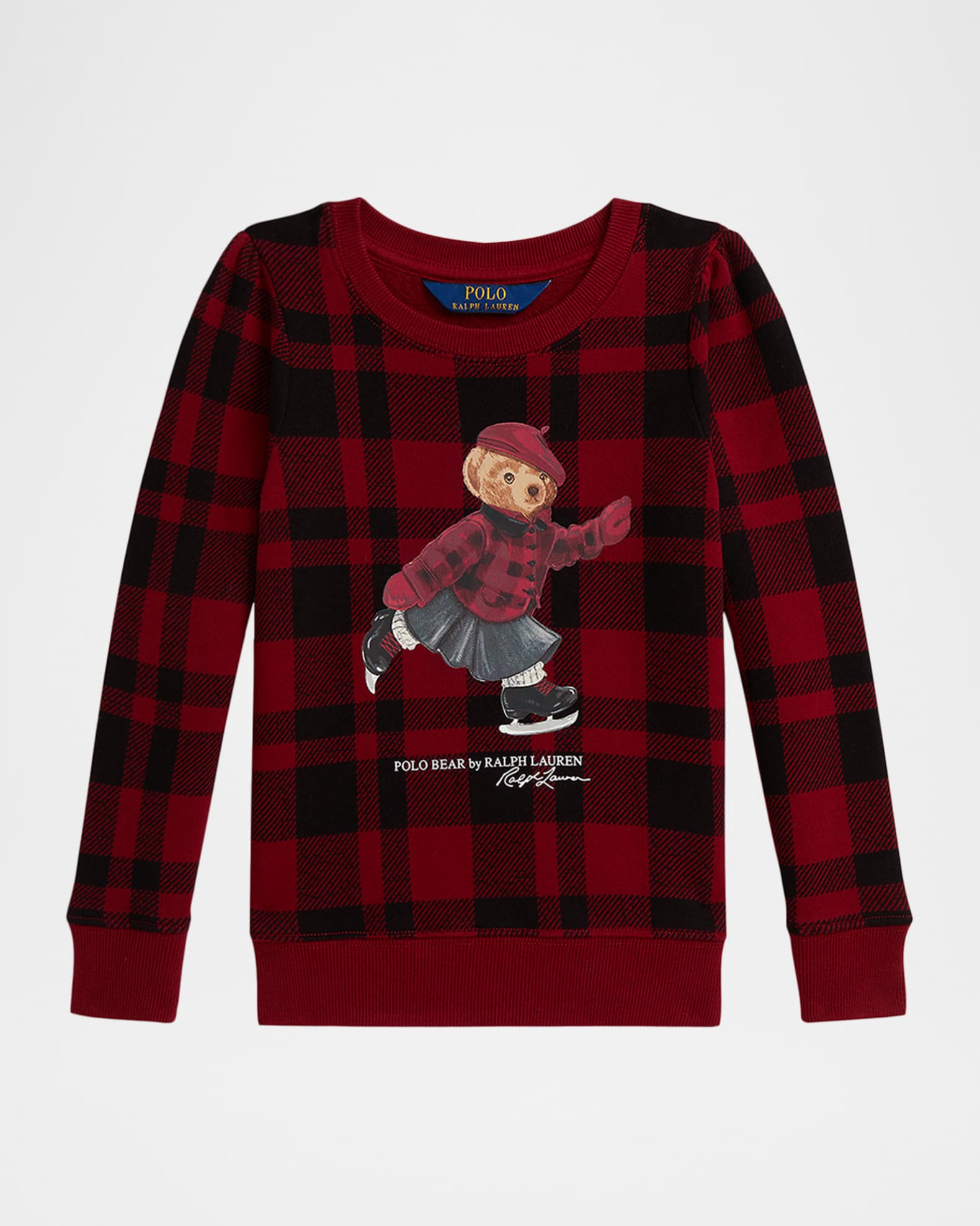 Polo Ralph Lauren Girls' Plaid Polo Bear Fleece Sweatshirt - Little Kid - Multi - Size 6X - Red Multi