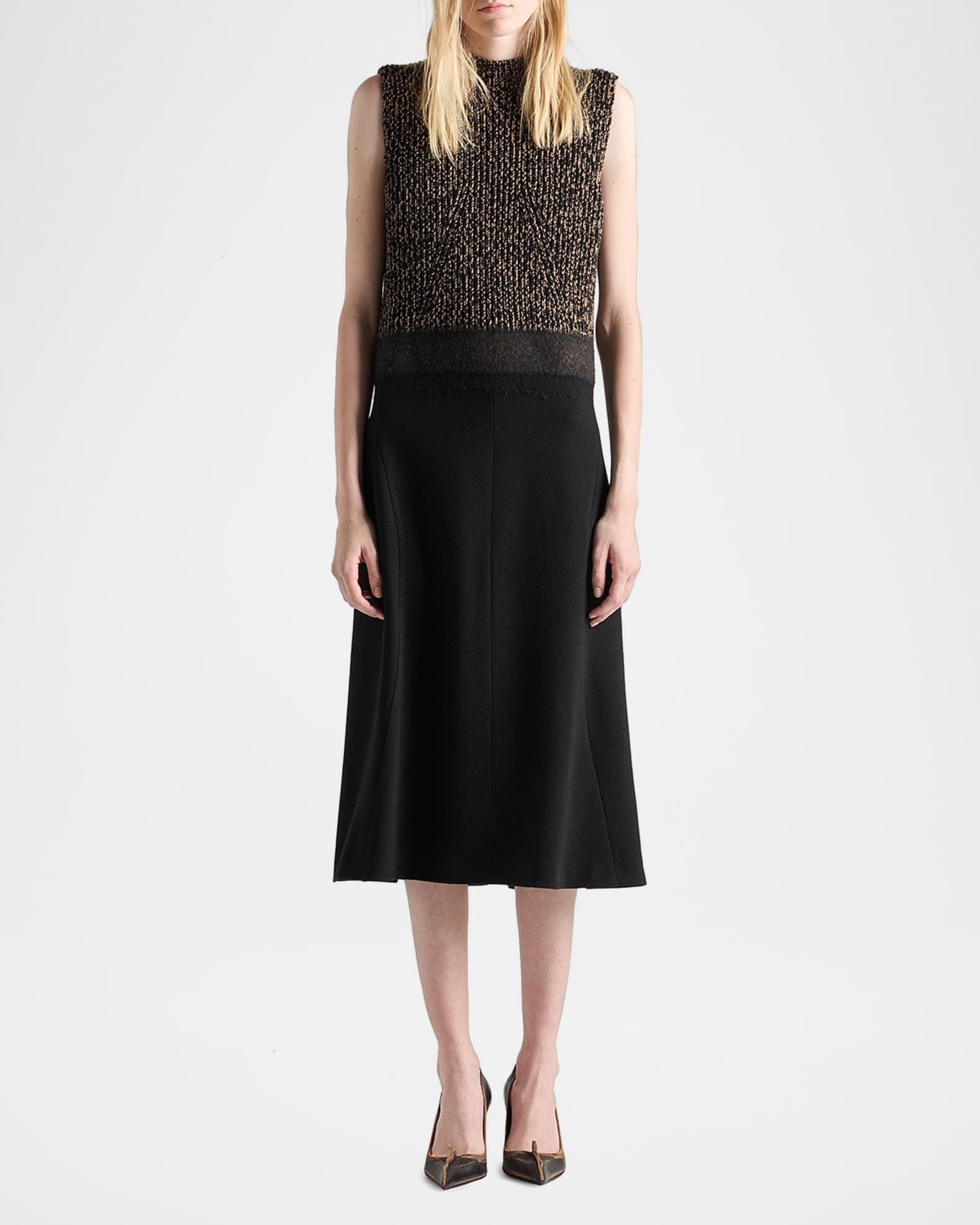 Prada Shetland Wool-Cashmere Knit Sleeveless Midi Dress | Neiman