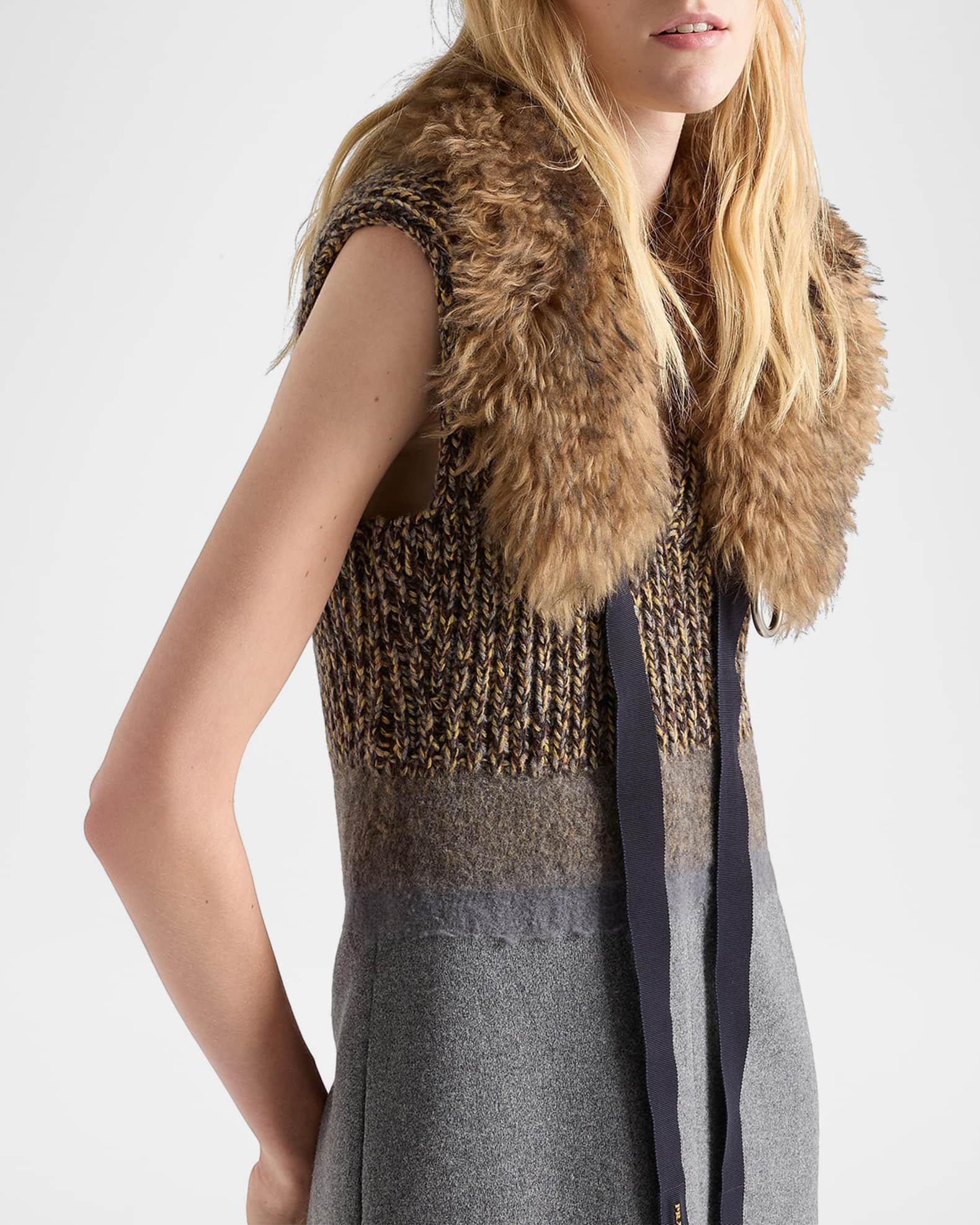 Prada V-Neck Shetland Wool-Cashmere Midi Dress | Neiman Marcus
