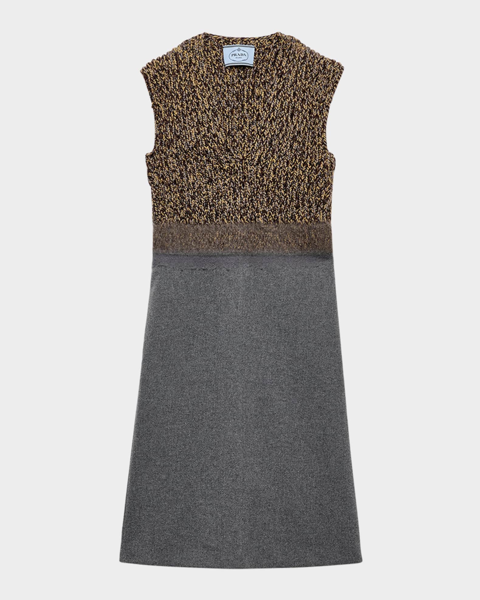 Prada Women's Shetland Wool and Cashmere V-Neck Dress - Grey - Size 8