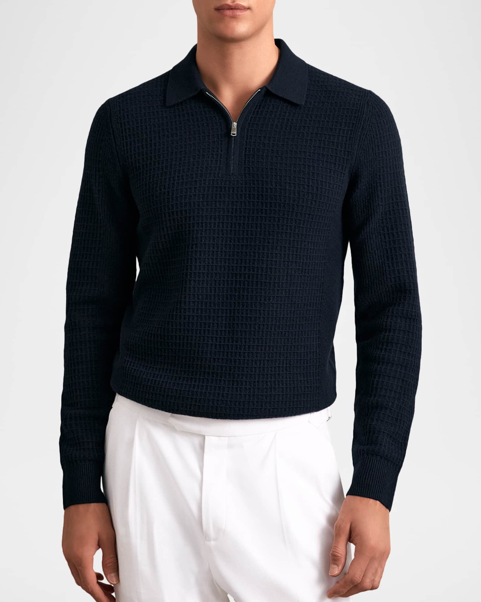 Reiss Men's Hamilton Wool Waffle-Knit Half-Zip Polo Shirt | Neiman