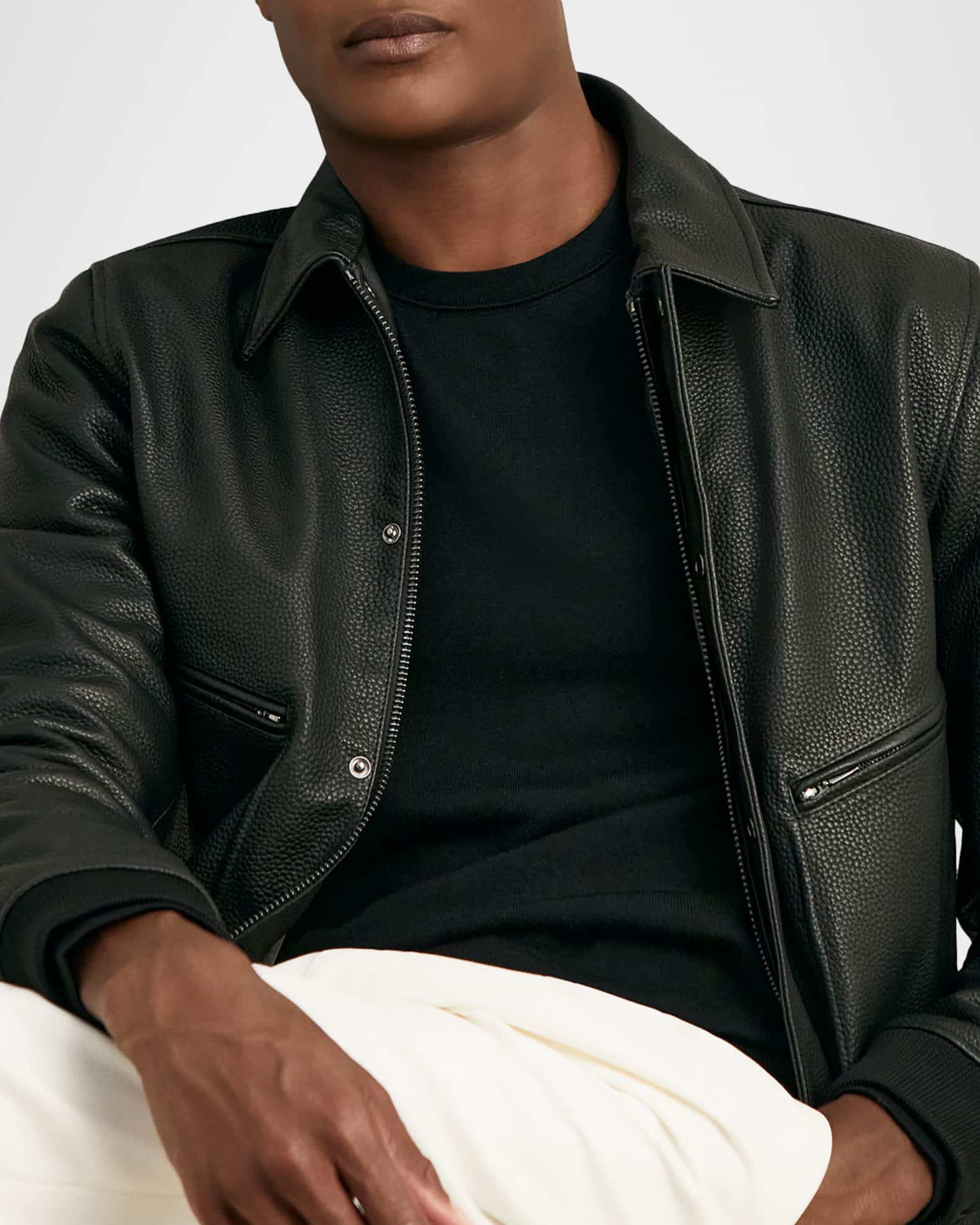 Reiss Men's Purleigh Grained Leather Full-Zip Jacket | Neiman Marcus