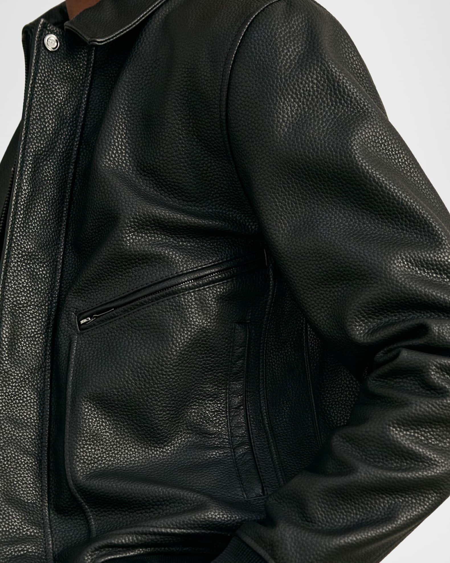Reiss Men's Purleigh Grained Leather Full-Zip Jacket | Neiman Marcus