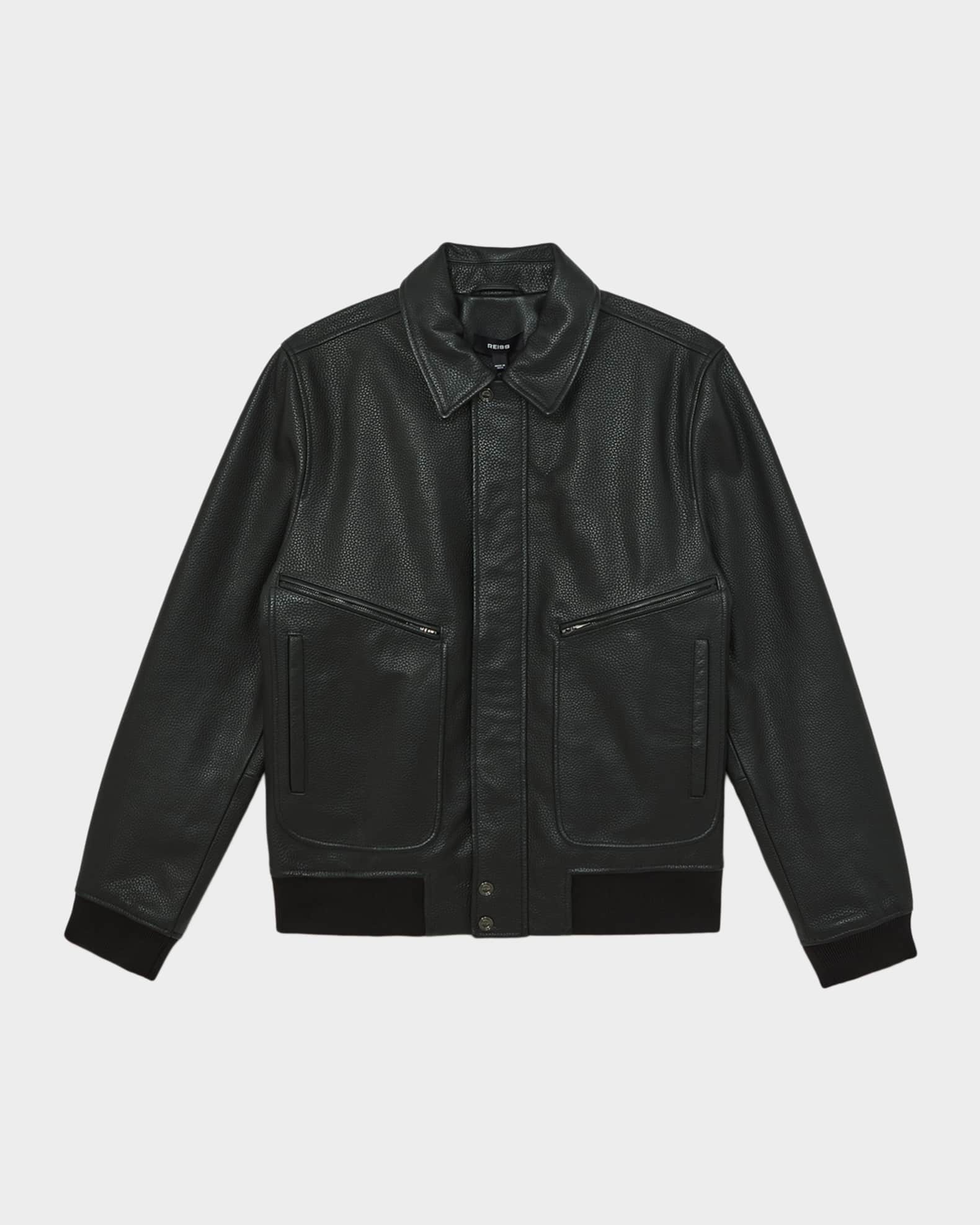 Reiss Men's Purleigh Grained Leather Full-Zip Jacket | Neiman Marcus