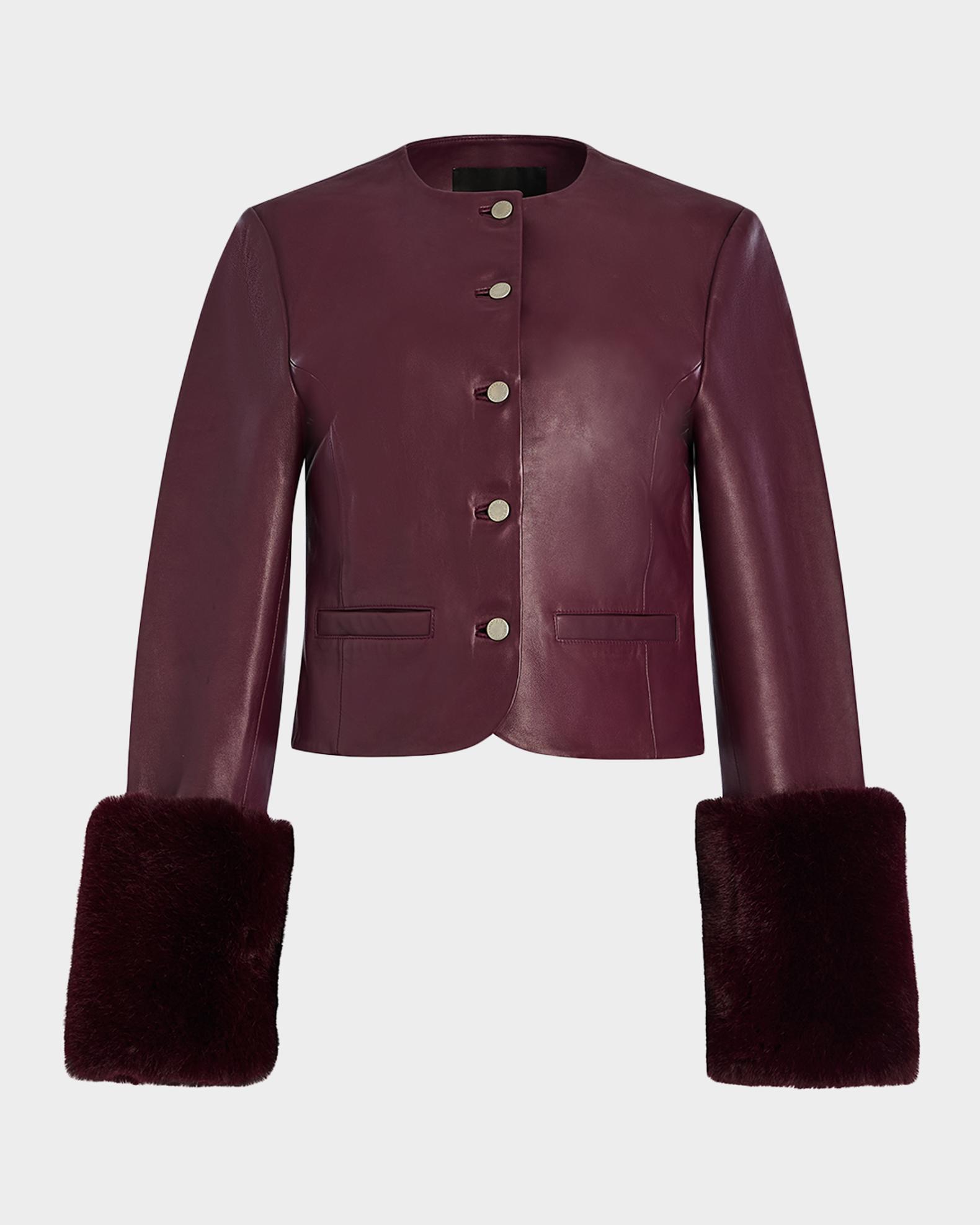 Retrofete Talvi Leather Jacket with Faux Fur Cuffs | Neiman Marcus
