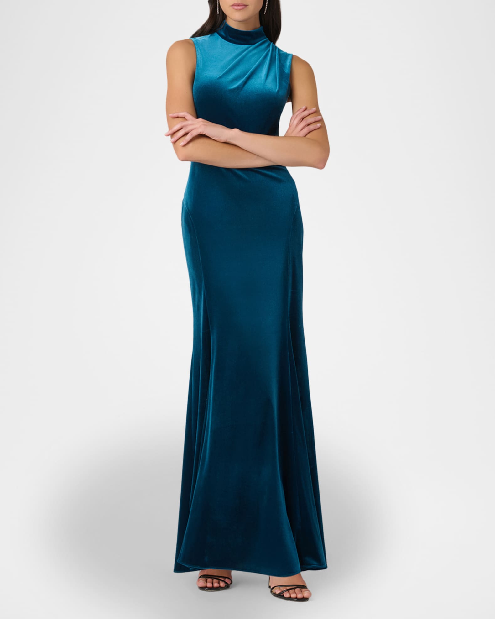 Midnight Lorelei Slate Blue Velvet Sleeveless Dress 14 / Slate Blue